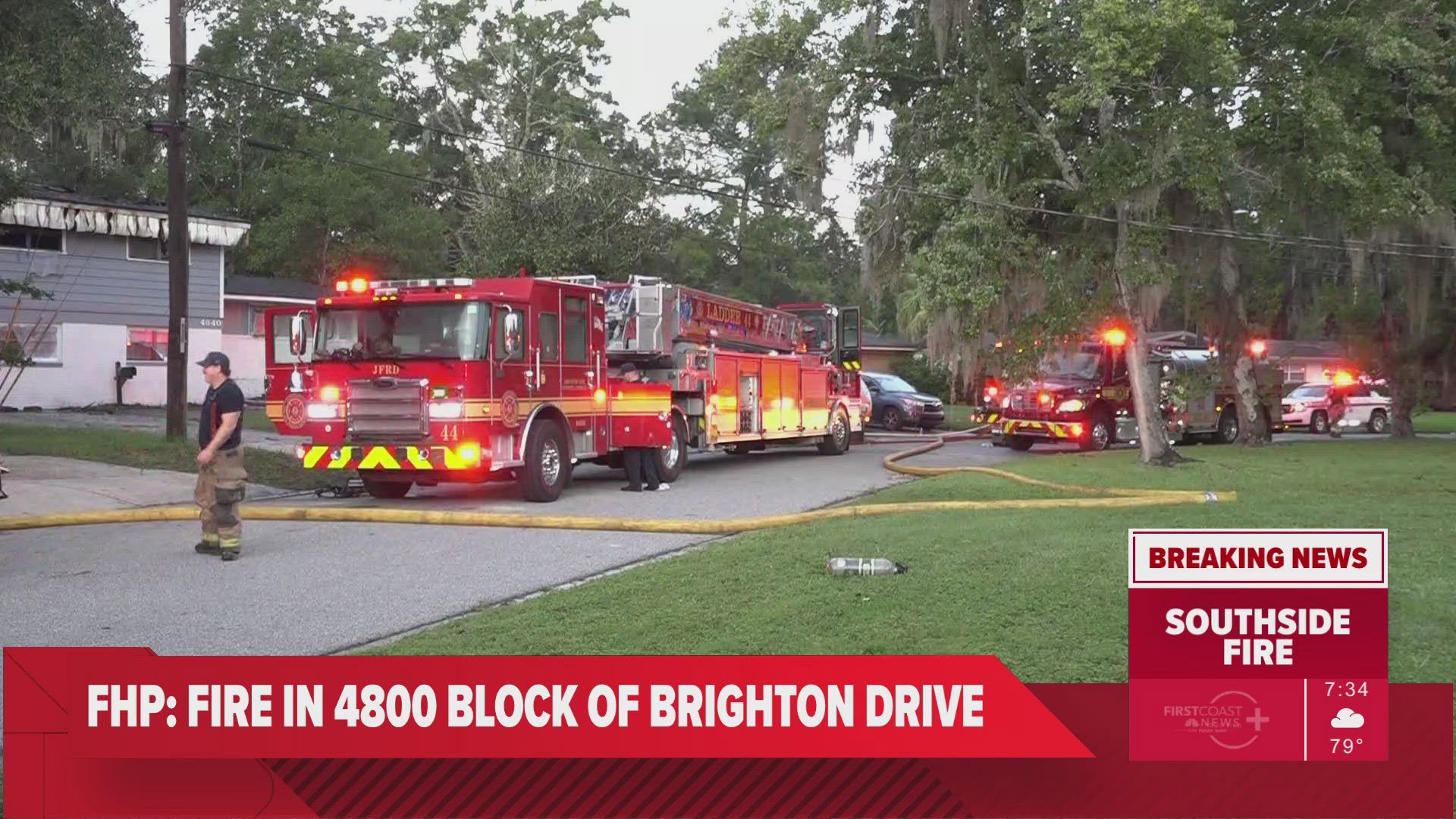 According to JFRD, the house on Brighton Drive was under renovation. The department also said a firefighter fell through the roof, but was not injured.