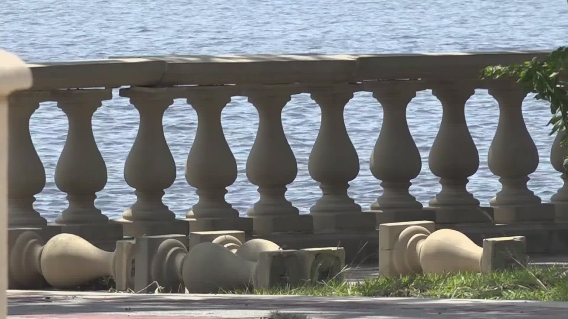 City crews are assessing why the balustrade couldn't withstand the water, after renovations were complete just last year.