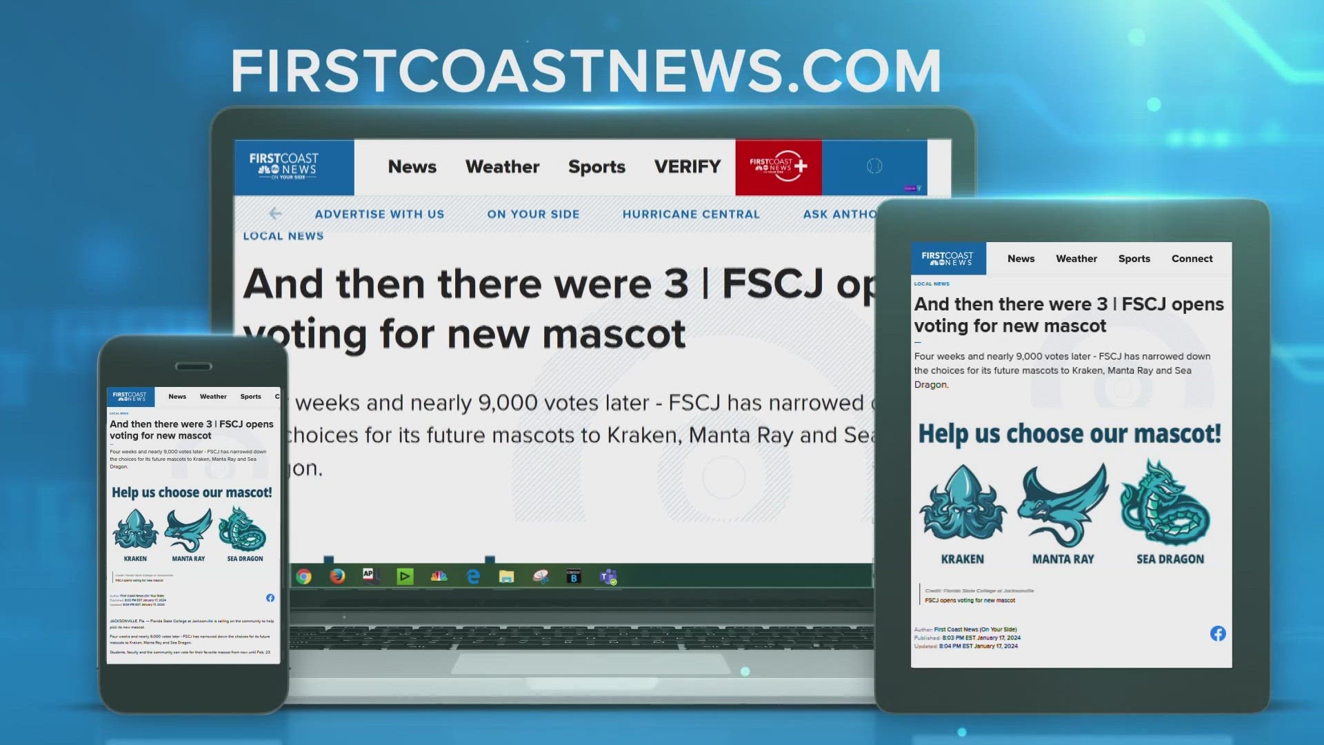 Four weeks and nearly 9,000 votes later - FSCJ has narrowed down the choices for its future mascots to Kraken, Manta Ray and Sea Dragon.