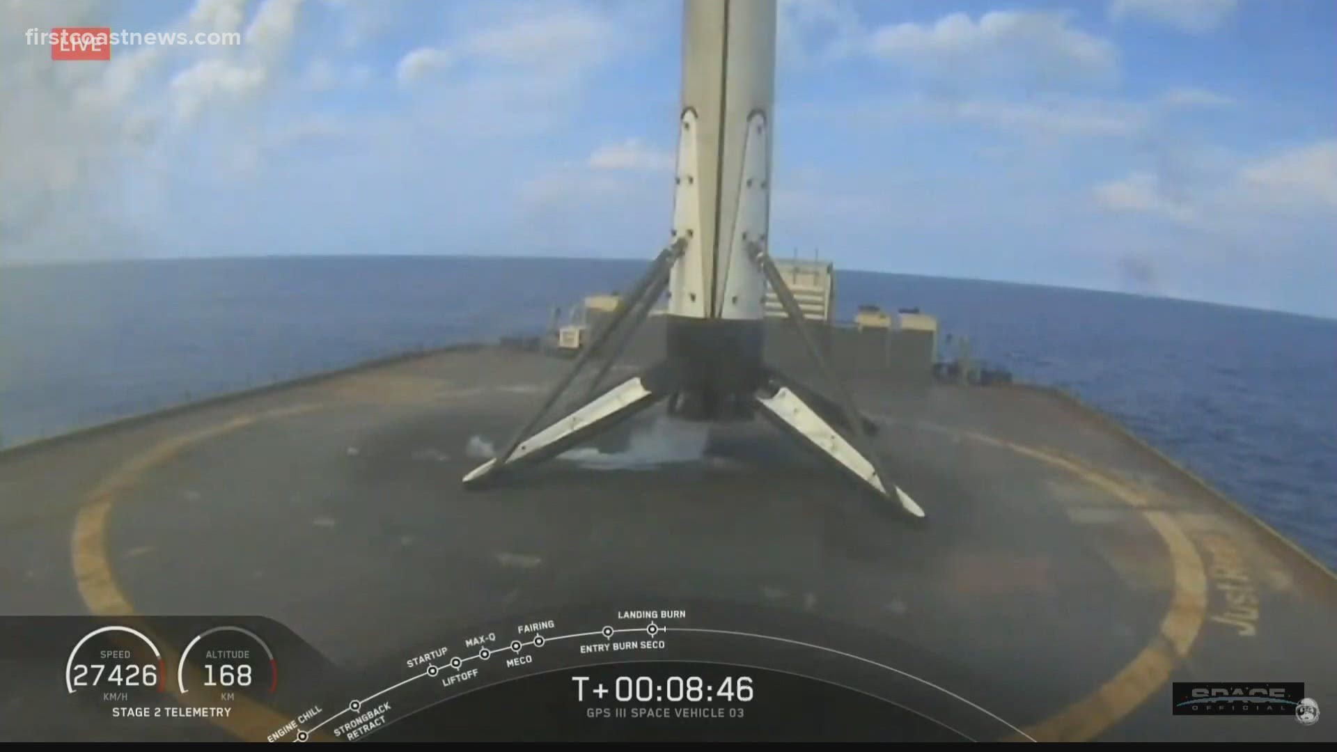 The Falcon 9 rocket landed on a barge hundreds of miles off the Florida coast.