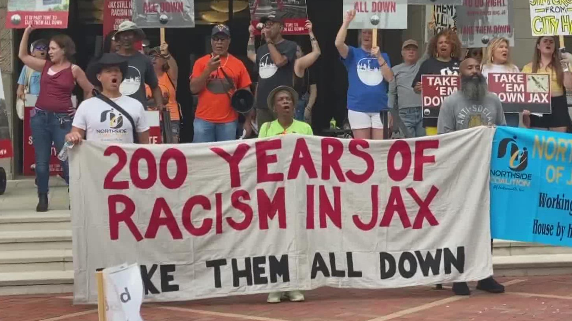 Jacksonville's history is being celebrated with festivities all weekend -- but protestors say some historical relics need to go.
