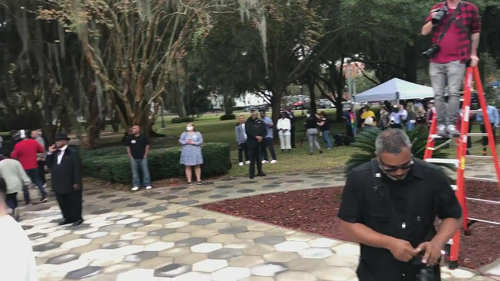 The Rev. Jesse Jackson and pastors arrive at the Glynn County courthouse Thursday and pray.
Credit: Renata Di Gregorio
