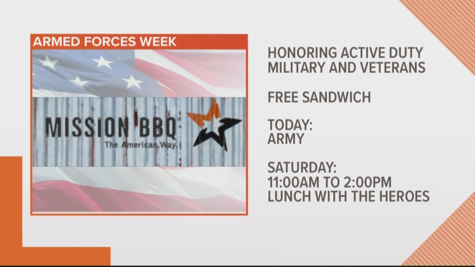 Mission BBQ gives out free sandwiches for Armed Forces Week