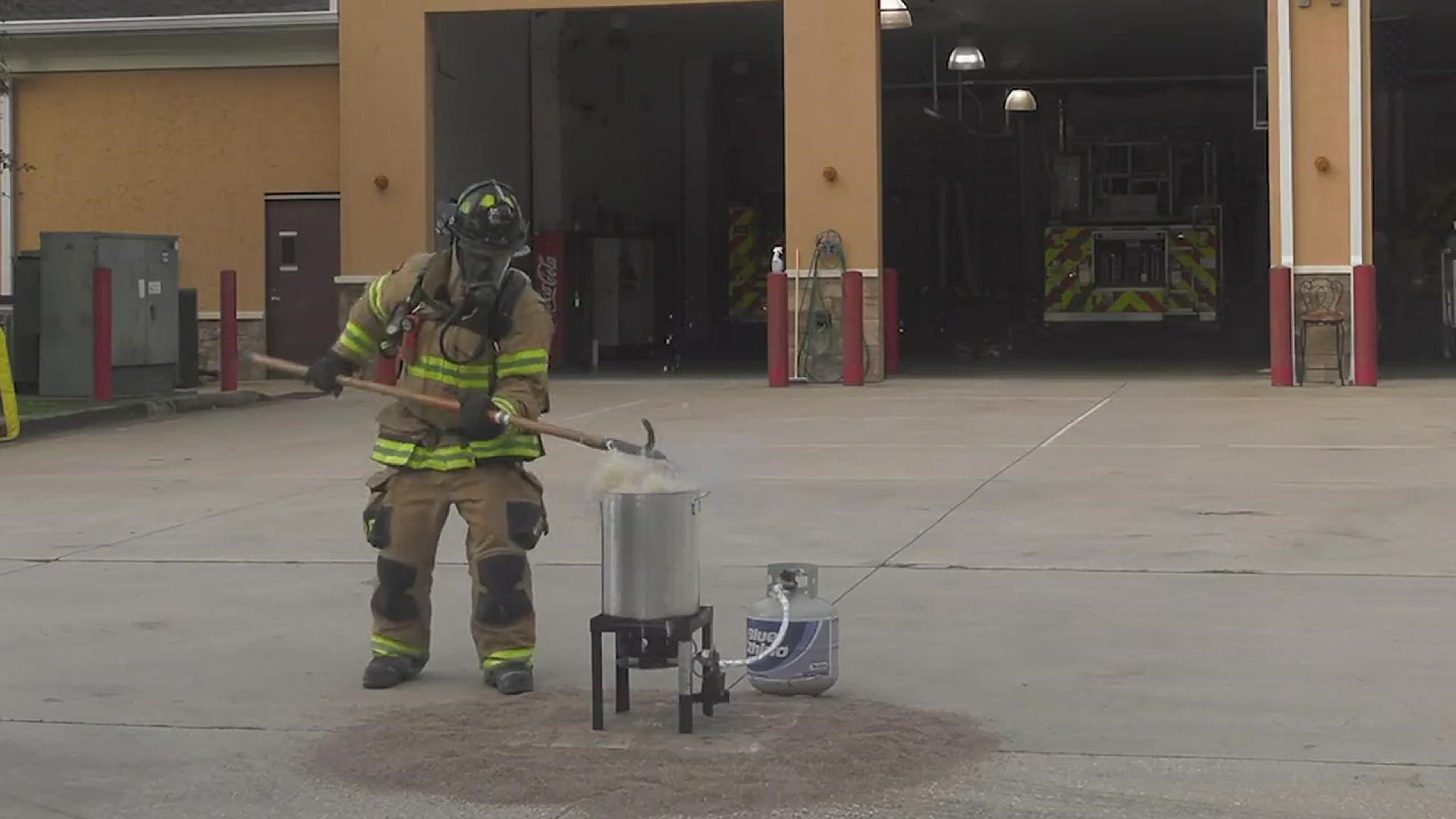 Be sure to follow safety tips if you plan to fry a turkey this holiday season. The Jacksonville Fire and Rescue Department shows how NOT to fry a turkey.