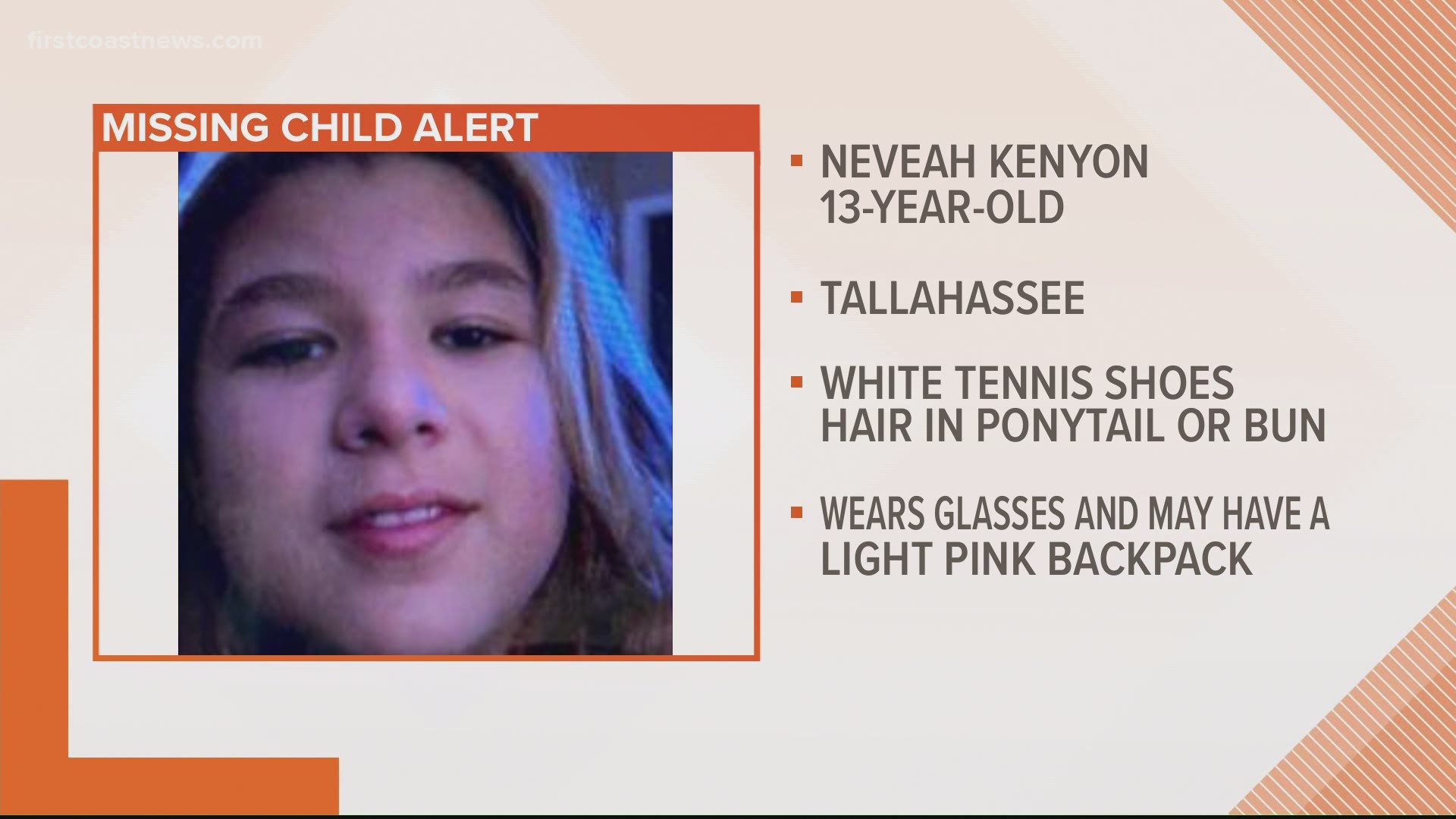 Law enforcement says she was last seen wearing white tennis shoes, and may have her air up in a pony tail or bun.