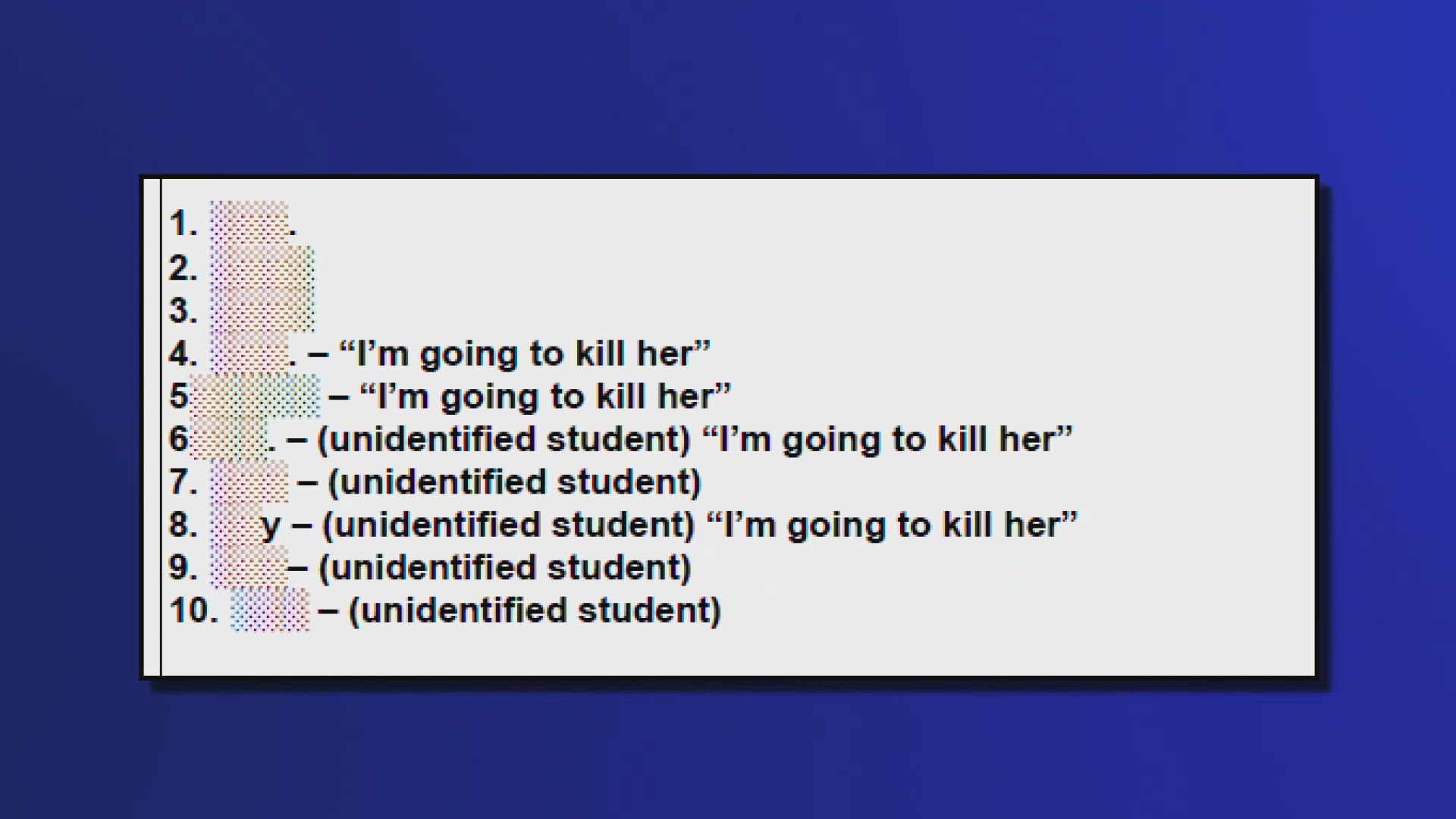 A 12-year-old student at Palatka Junior-Senior High faces a felony for writing threats in a notebook found in the school's bathroom.