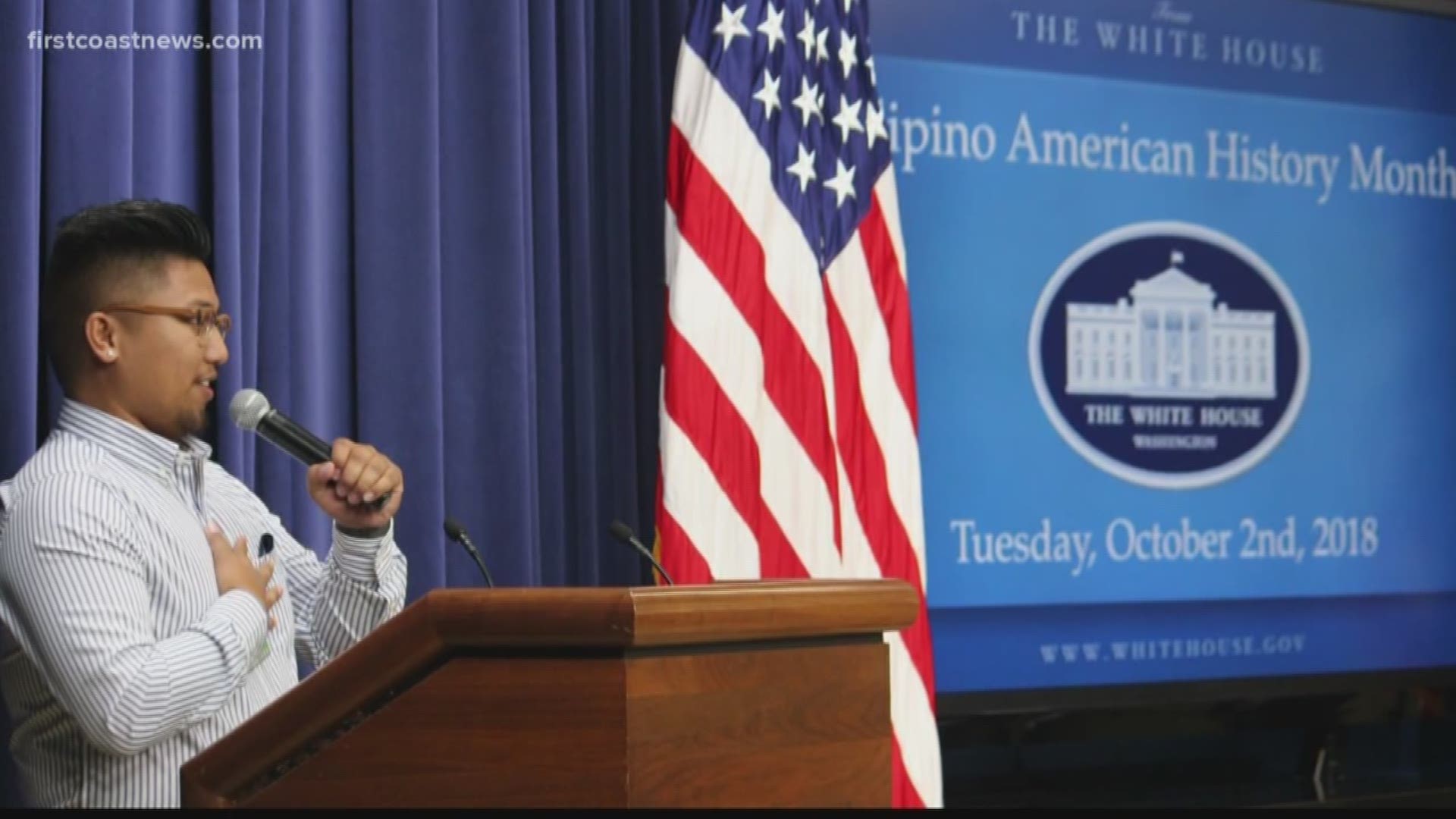 Janreii Villavcencio was invited to the White House to sing the National Anthem at the White House for Filipino American History Month.