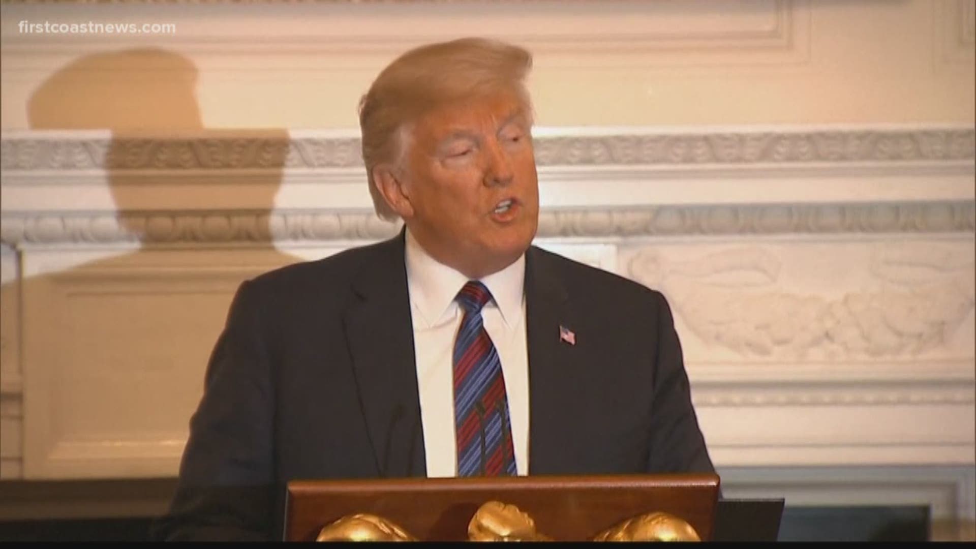 President Donald Trump addressed the shooting at the Jacksonville Landing during a dinner event with evangelical leaders Monday night.