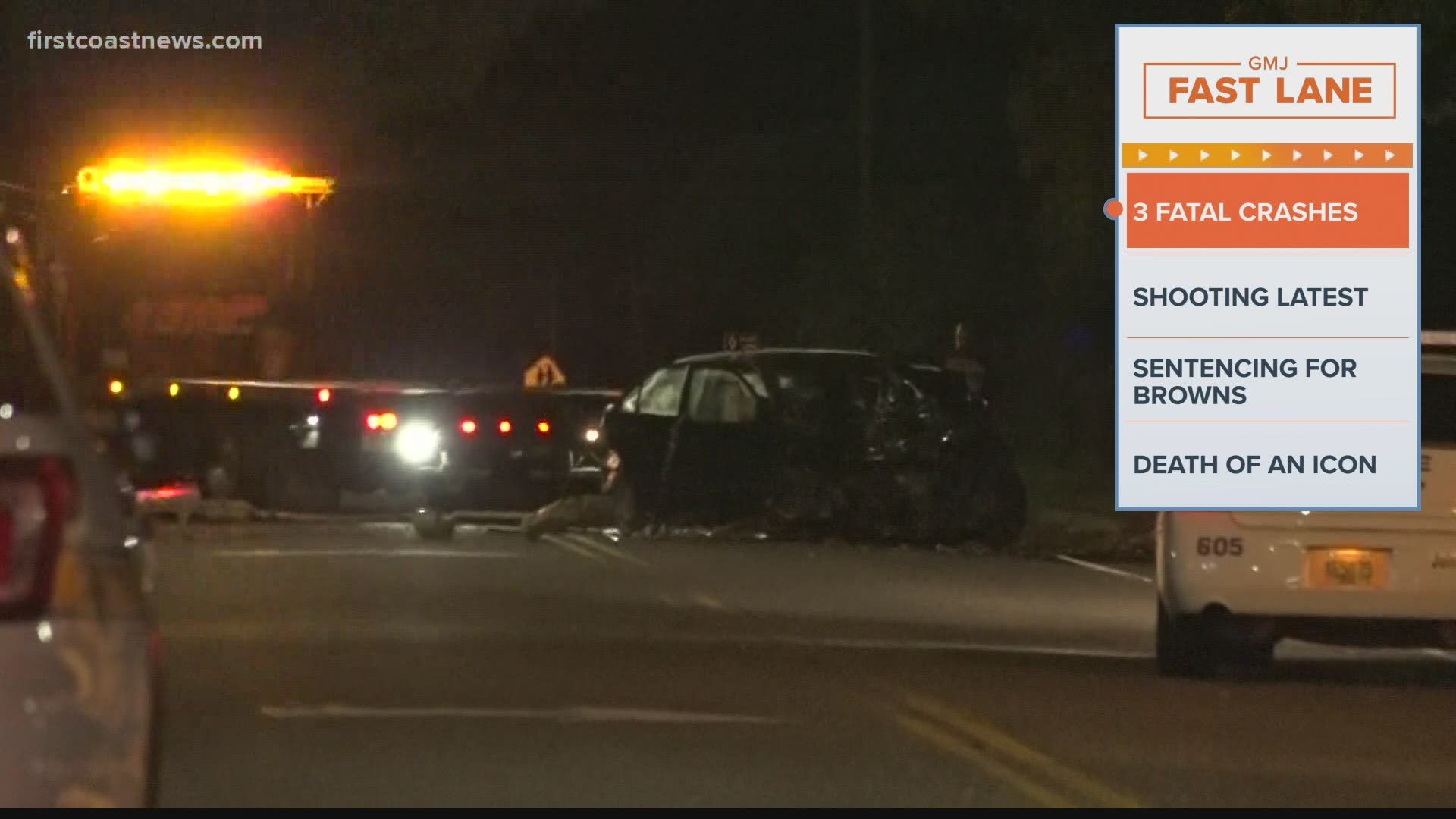 A pedestrian was killed on the Southside. A woman drove off the road on the Westside and hit a tree. And a car on Lem Turner crashed into a building, killing one.