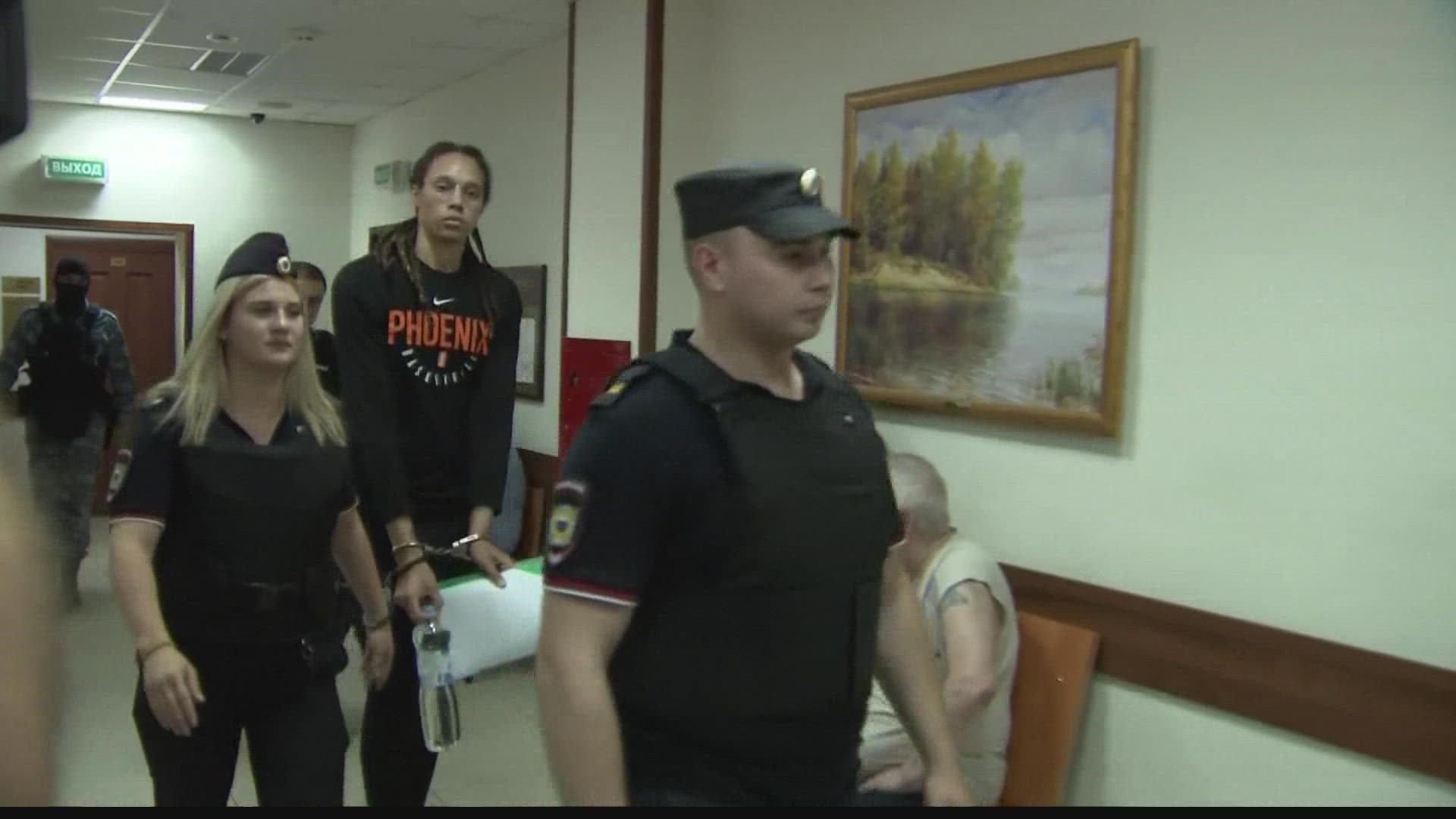 This is video of Griner entering court again today in Russia.