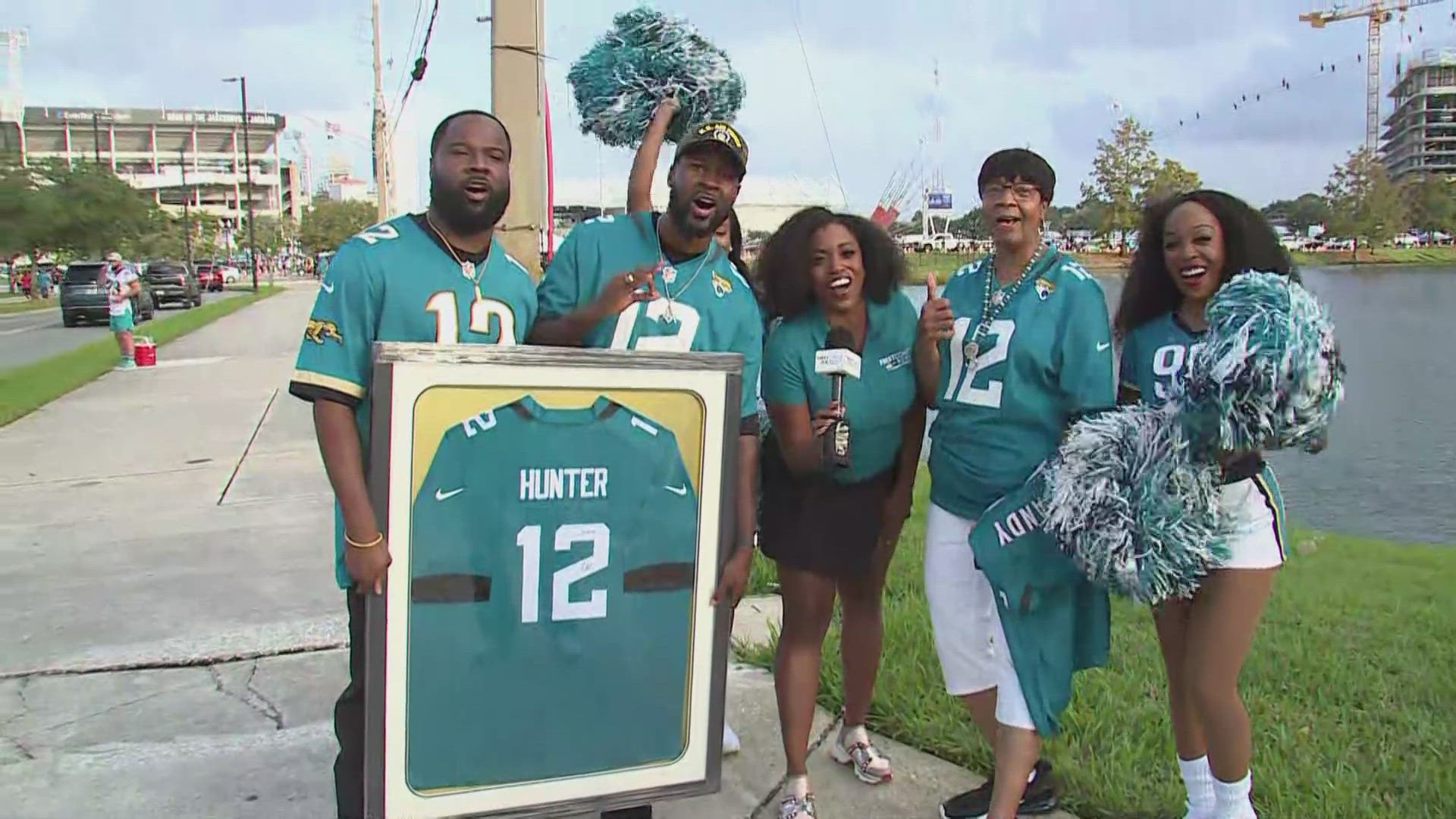 Sandy Hawkins Combs is live with First Coast News, recounting her experience meeting Jaguars star Travis Hunter and receiving a signed jersey