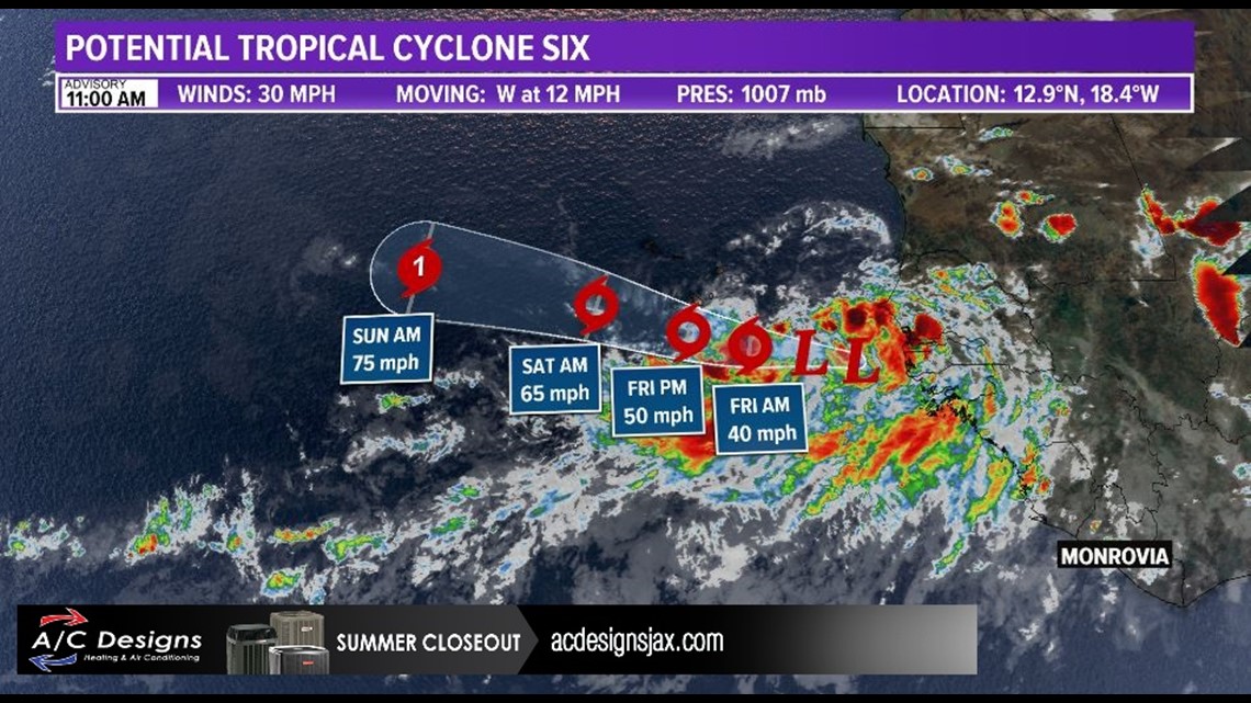 Potential Tropical Cyclone Six forms off African coast; more than 3,000 miles aw...