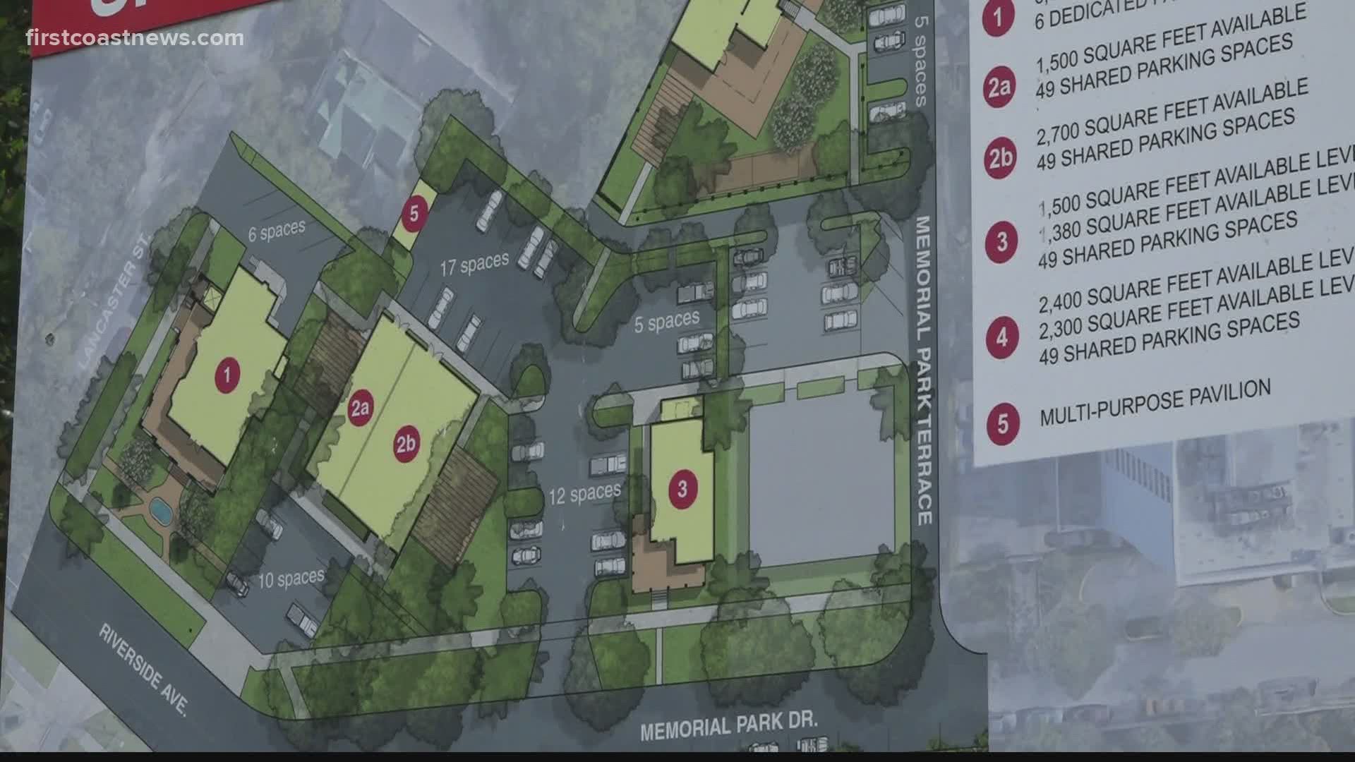 Four buildings in Riverside are part of a plan called the Riverside Village Redevelopment. The properties still have to be rezoned.