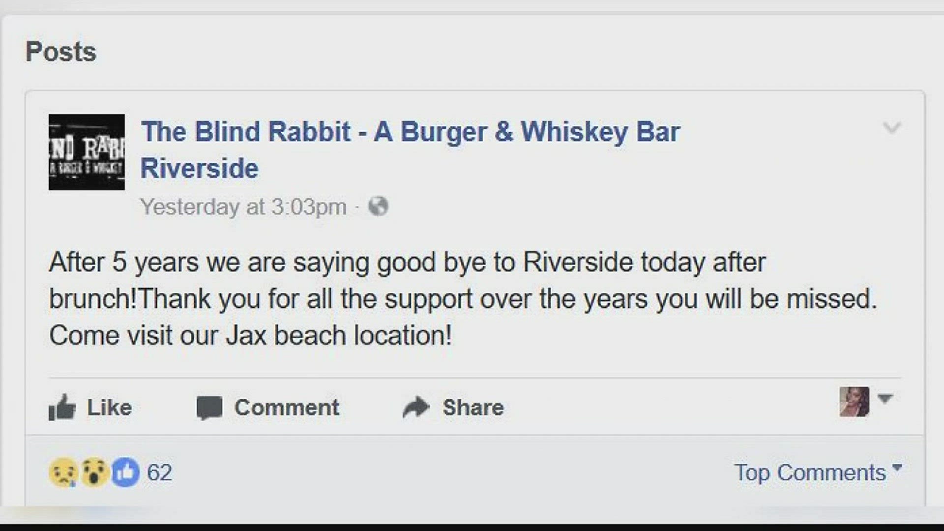 Verify: Blind Rabbit closing in Riverside