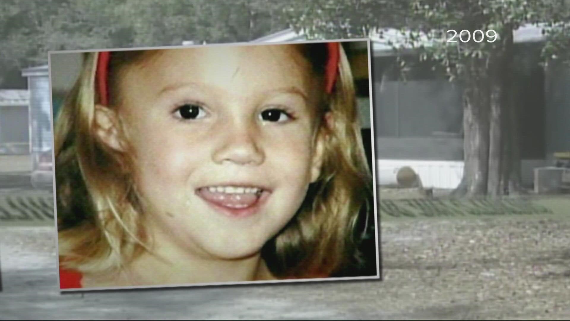 The 5-year-old disappeared from her Satsuma home in the middle of the night in February 2009.