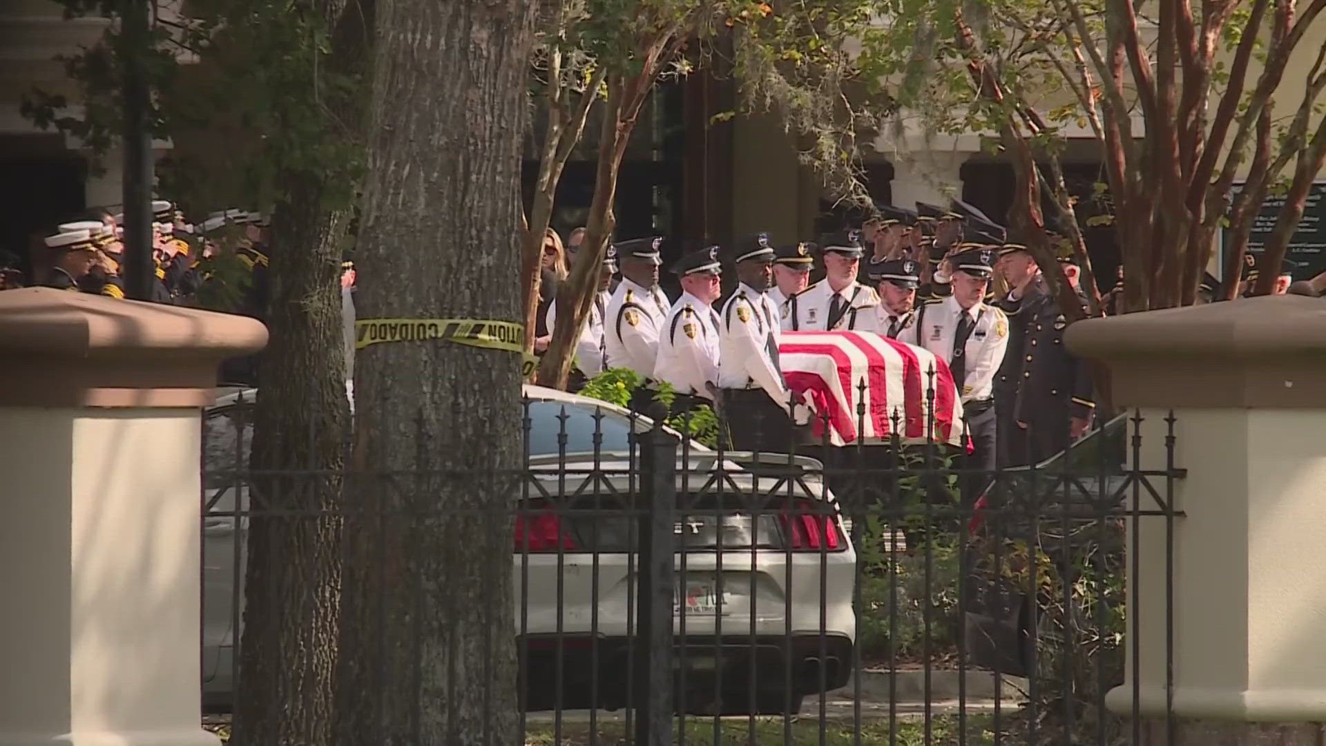 Officer Brad McNew was laid to rest Tuesday at the Oaklawn Cemetery. 