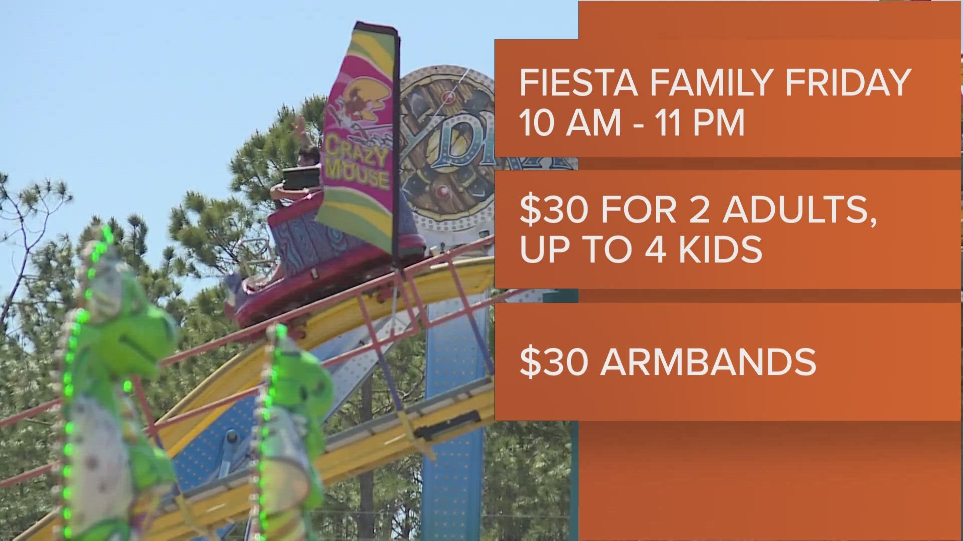 Fiesta Family Friday at the Clay County Fair is from 10 a.m. to 11 p.m. The cost is $30 and includes admission for two adults and up to four kids.