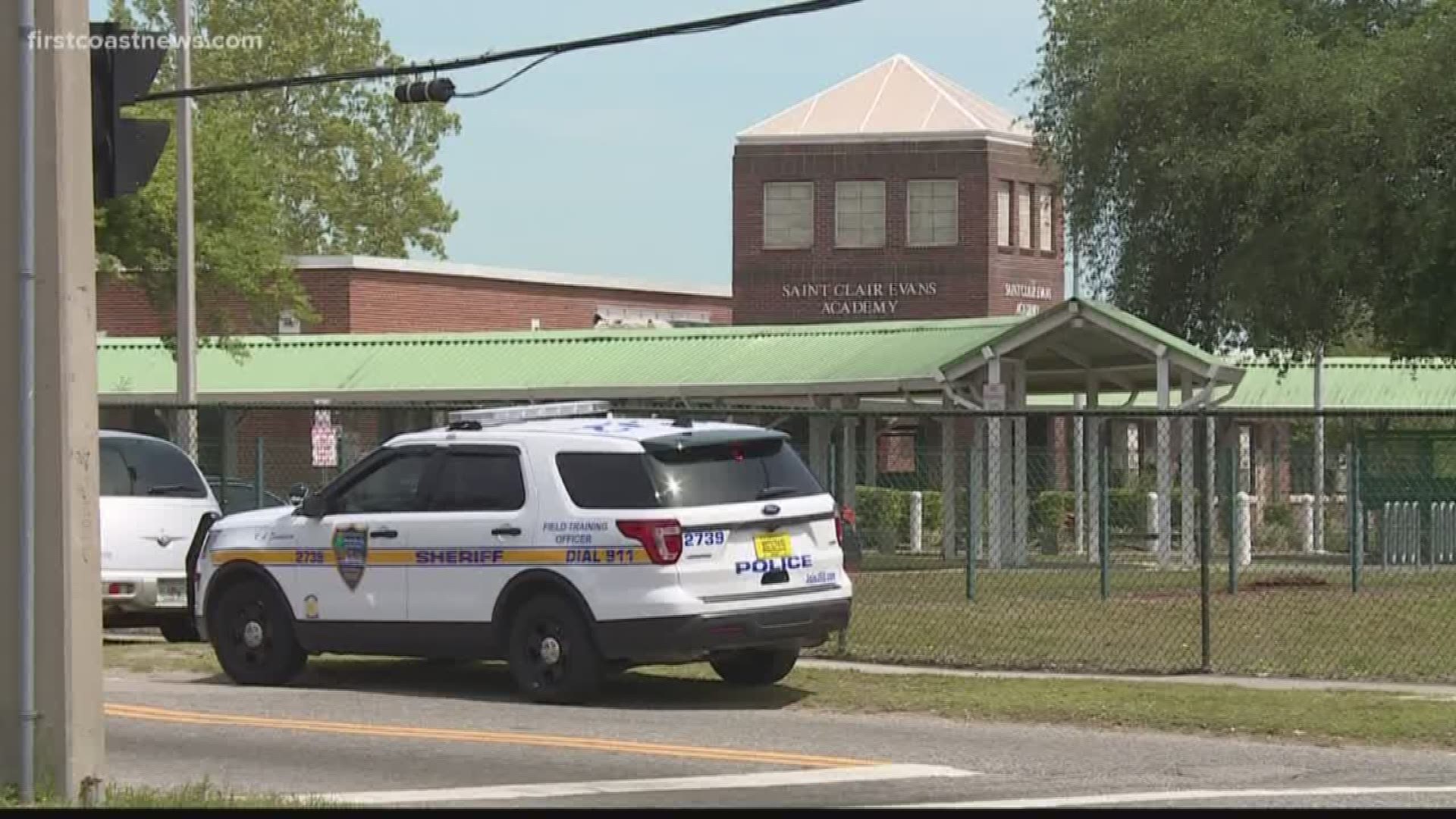 The Jacksonville Sheriff's Office said no students or staff of Saint Clair Evans Academy were injured during the shooting. The school was placed on a code red lockdown around 11 a.m. and was lifted around 1:15 p.m.