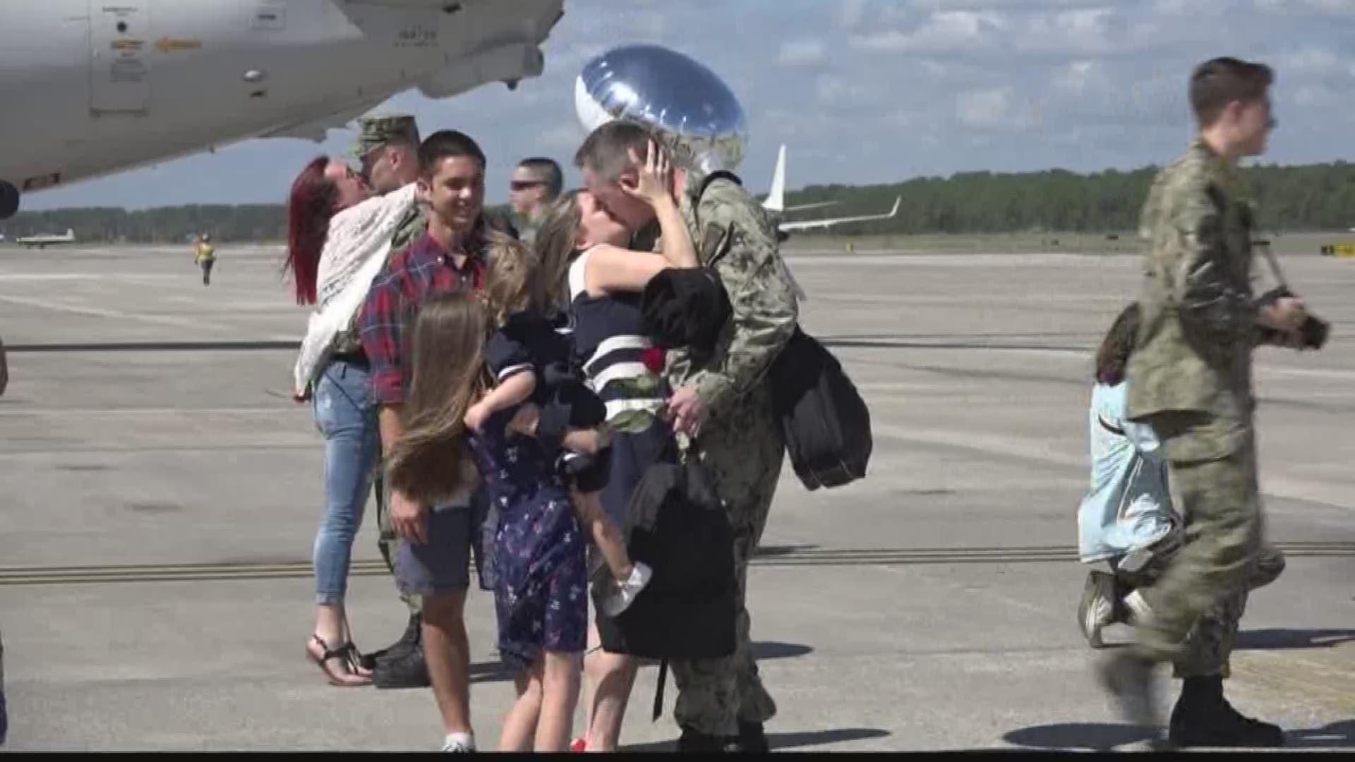 Today more than 200 sailors have returned home on three separate flights back to families and friends here at NAS JAX from a six month deployment.