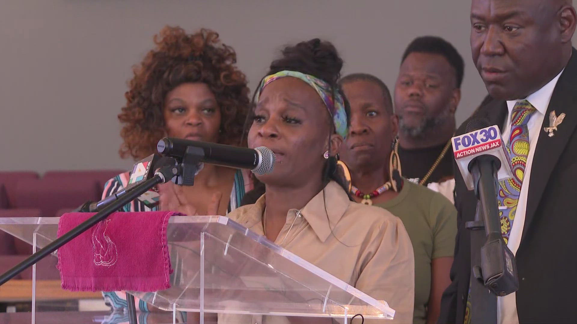 Erika McGriff, represented by civil rights attorney Ben Crump, spoke Tuesday regarding alleged police brutality during her arrest by Jacksonville police.
