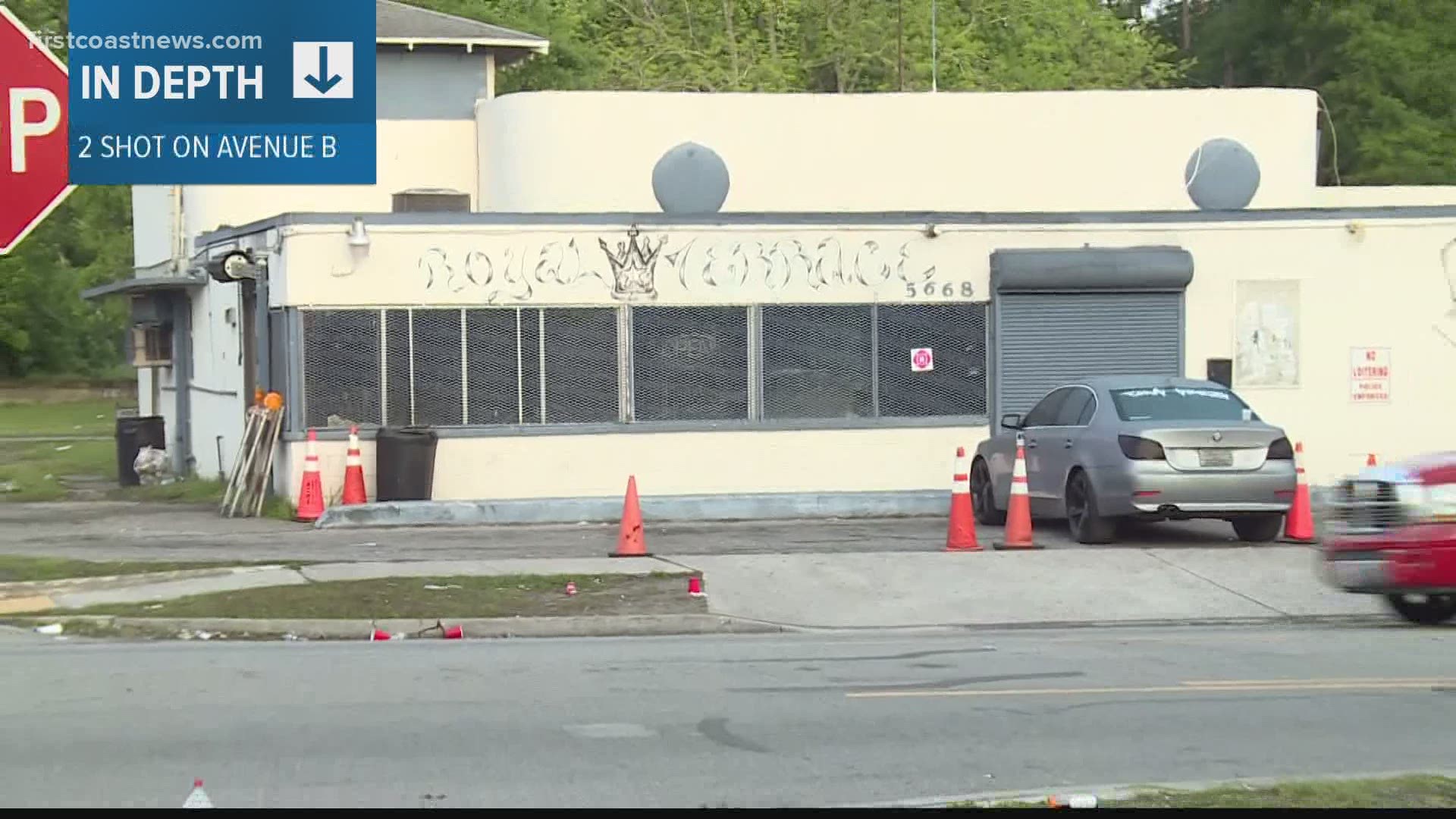 Exclusive surveillance video shows a food truck outside the Royal Terrace Men's Club and people standing around before police arrived.