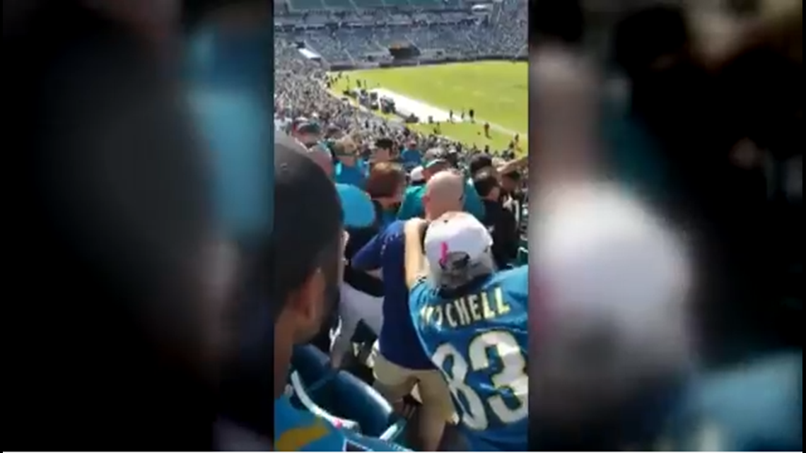 Rowdy fans fighting in the stands at Jacksonville Jaguars vs