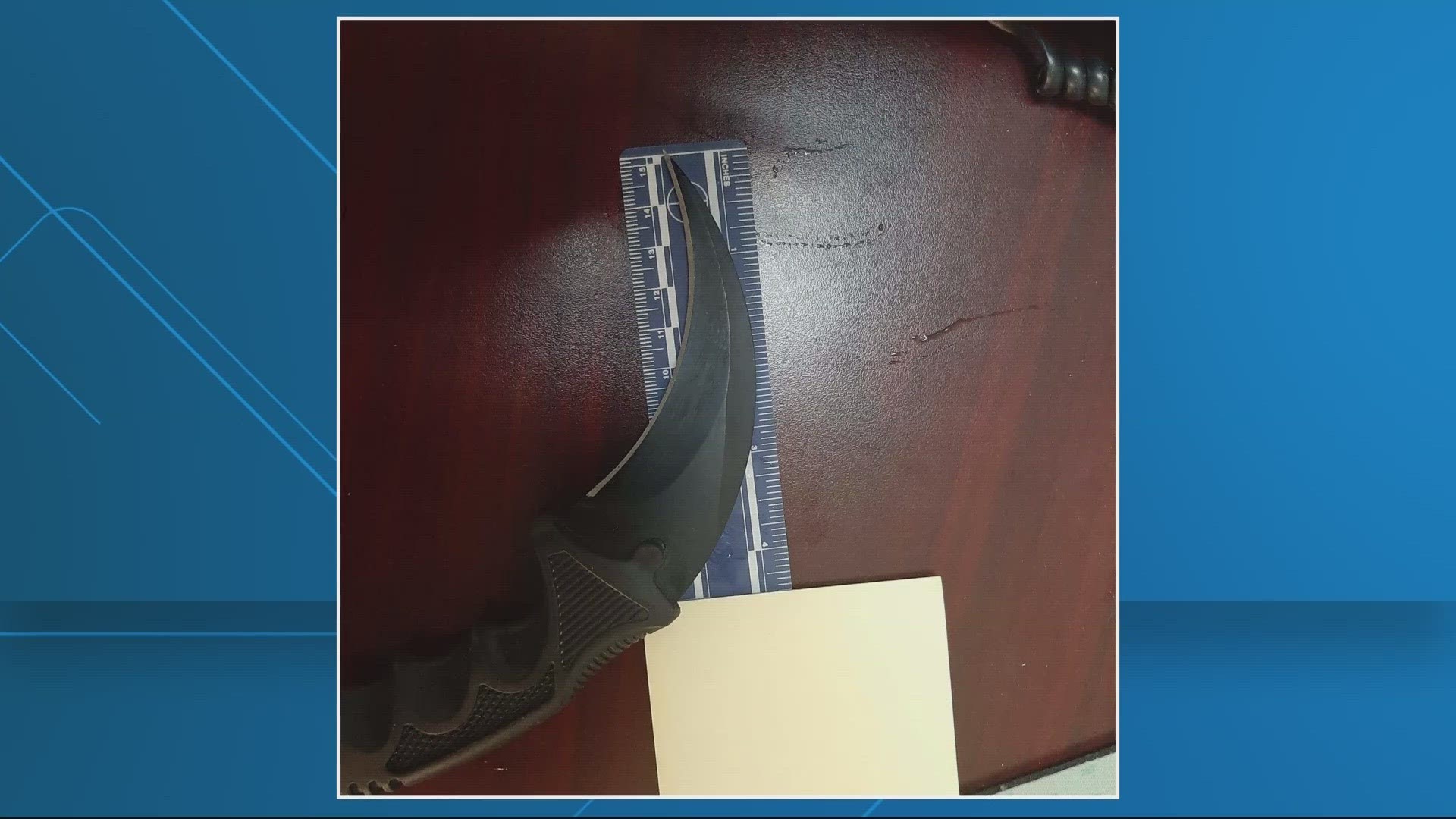 Some of the confiscated items include large knifes.