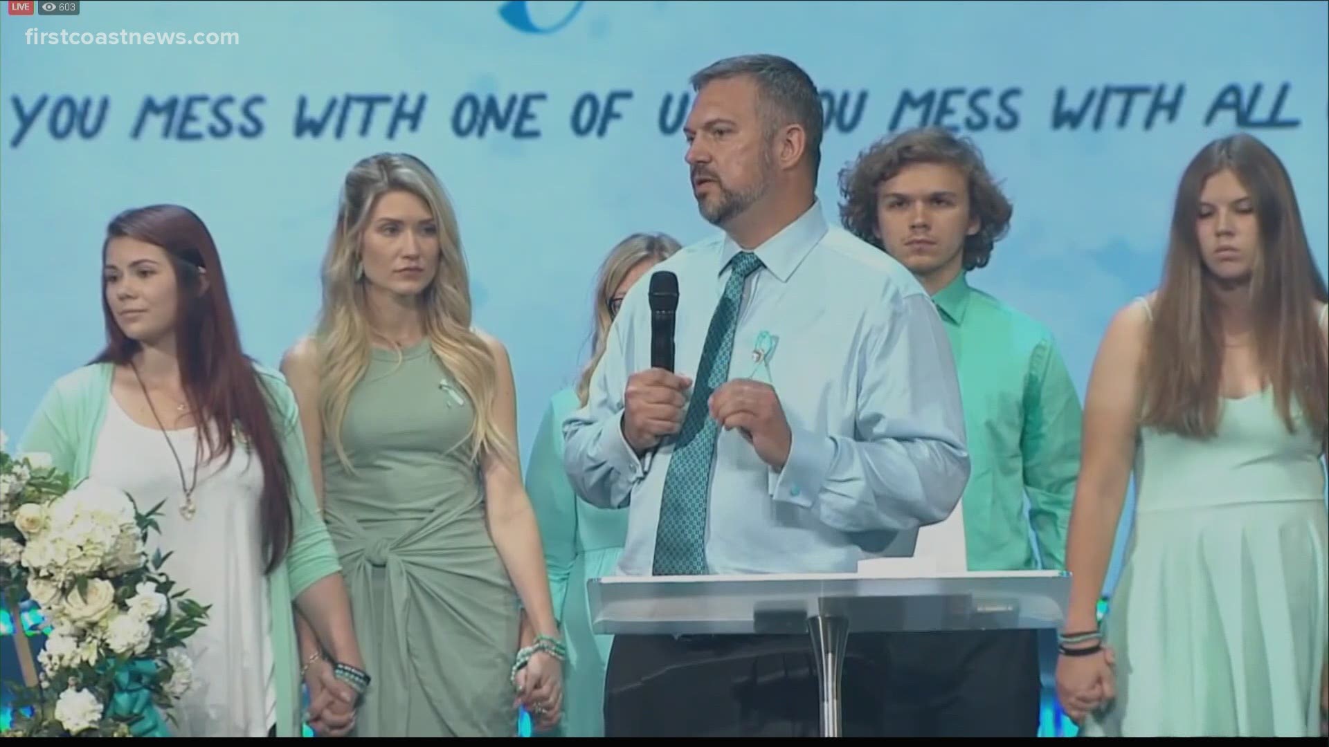 Many of the people filling the seats at Celebration Church wore bright shades of white and aqua, Tristyn's favorite colors. They also perfectly fit her personality.