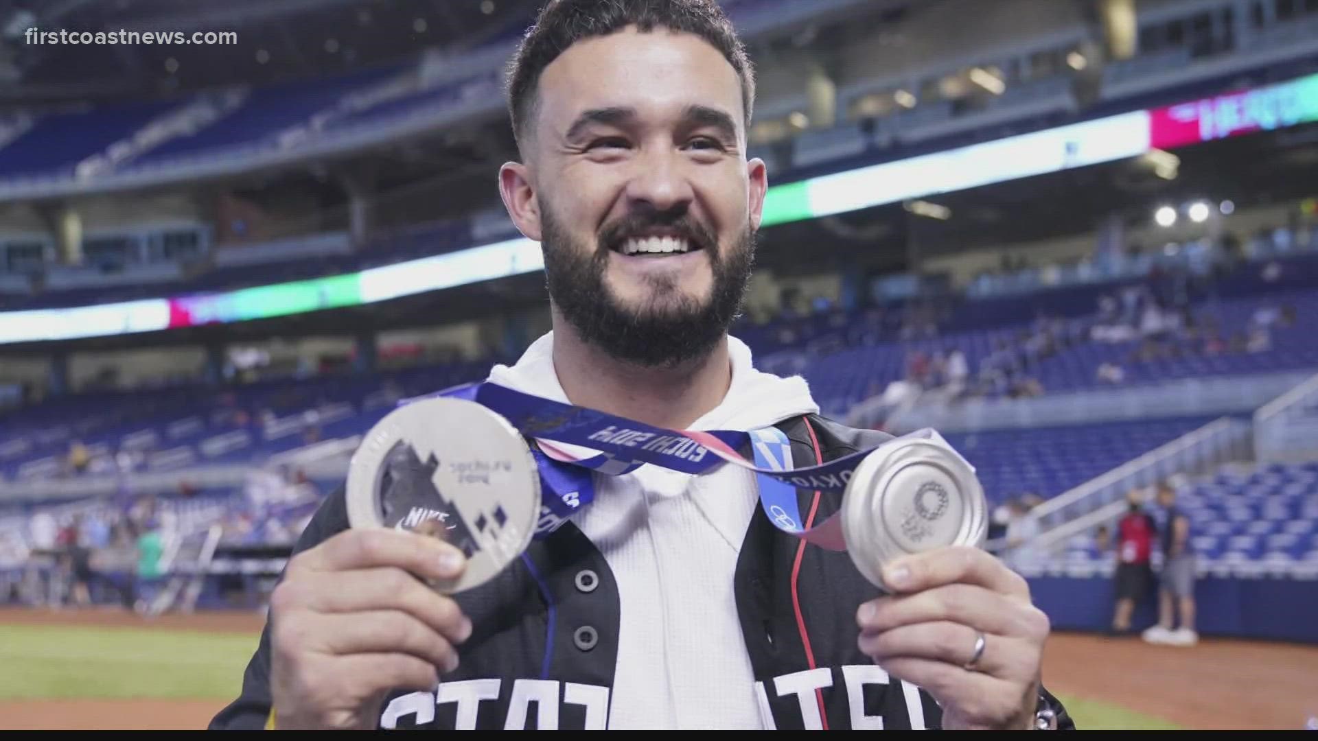 Infielder Eddy Alvarez made history last year, winning a silver medal at the Tokyo Olympics for baseball after having medaled at the winter games in speed skating.