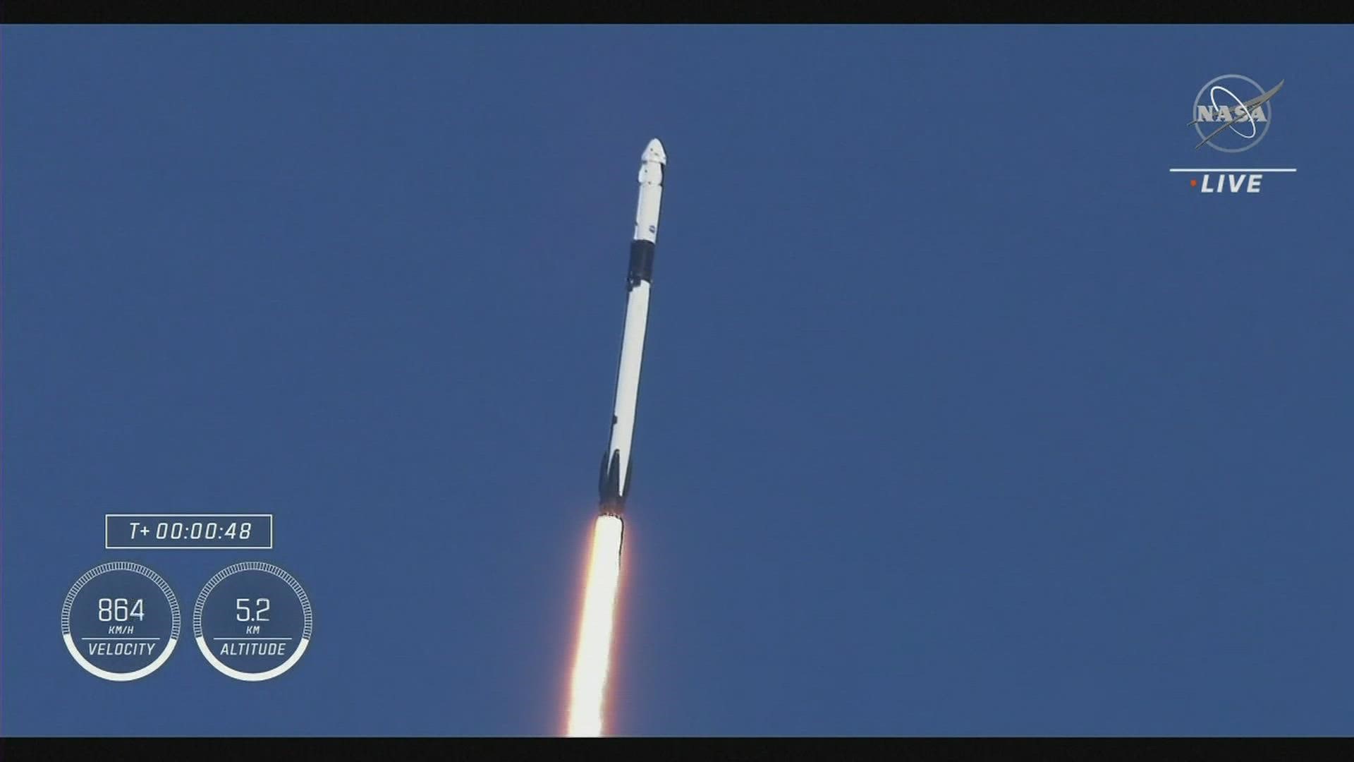 The Falcon 9 Rocket launched a 'Crew Dragon' spacecraft for its 8th flight with astronauts.