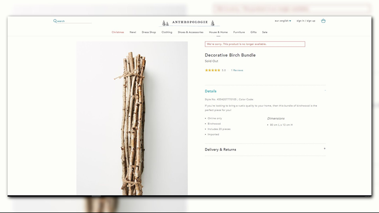 Anthropologie ridiculed for selling £40 bundle of twigs