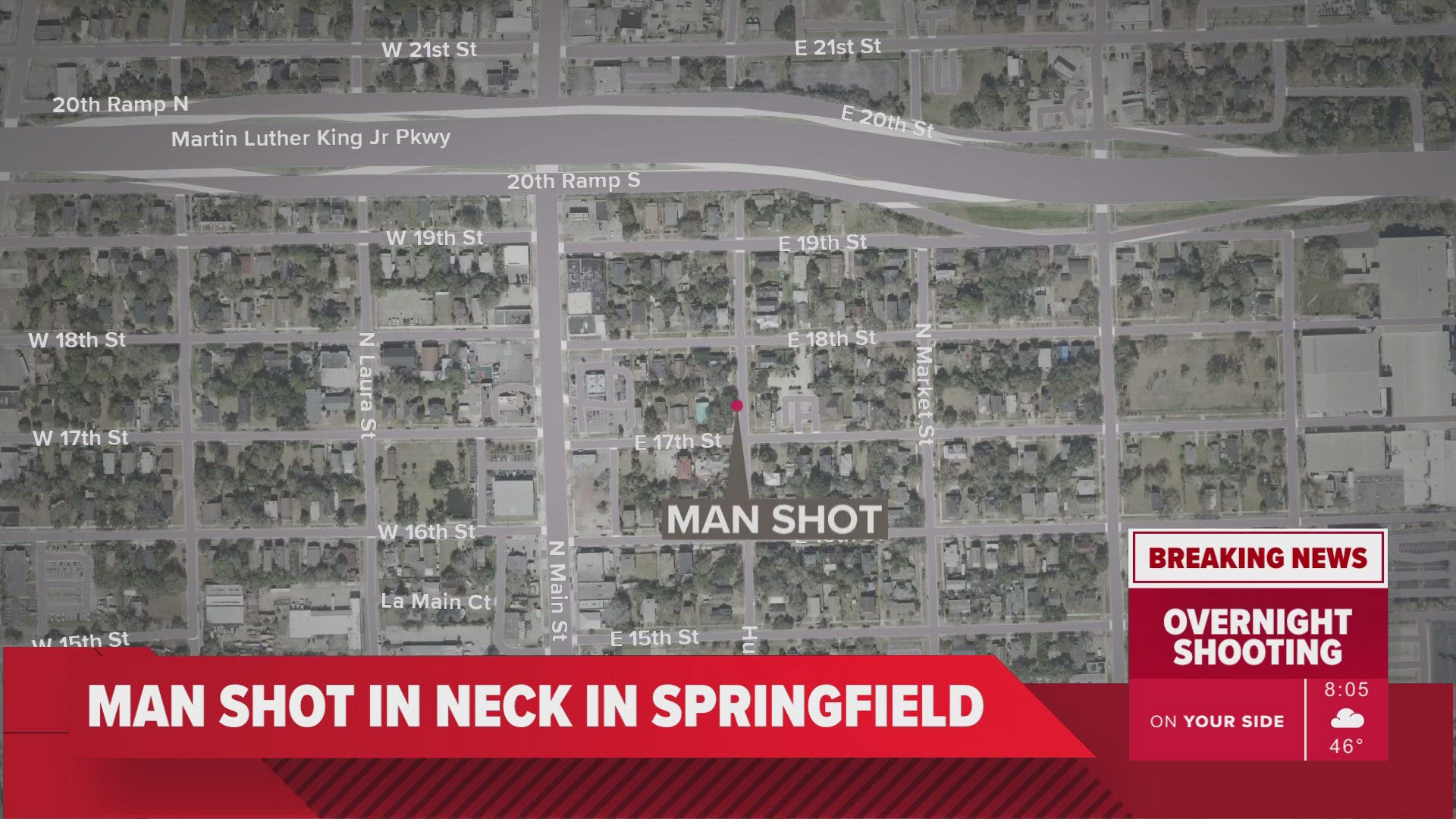 Police say the shooting occurred at 7:30 p.m. on Sunday and that the victim was transported to a local hospital.