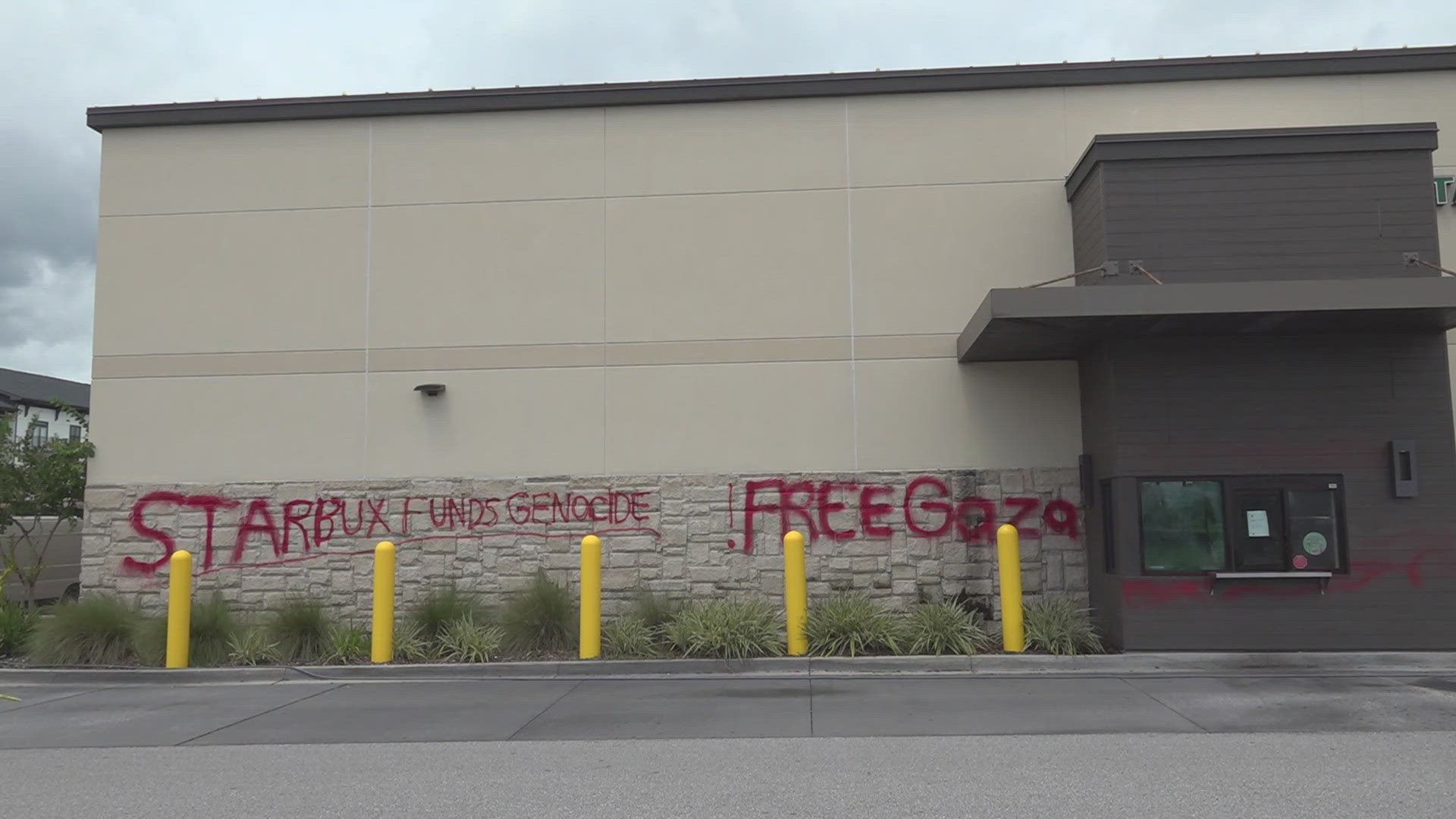 Pro-Palestine and anti-Zionist graffiti was discovered on the outside of the Starbucks coffee shop on Town Center Parkway in Jacksonville Wednesday morning.