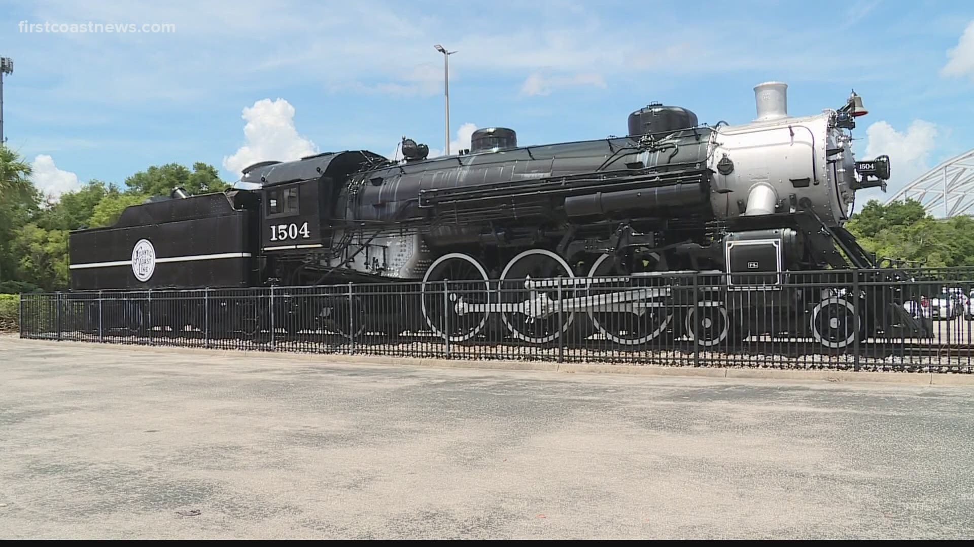 The steam locomotive outside the Prime Osborn Center was built in 1919. It has been a landmark in the city since the 1960's.