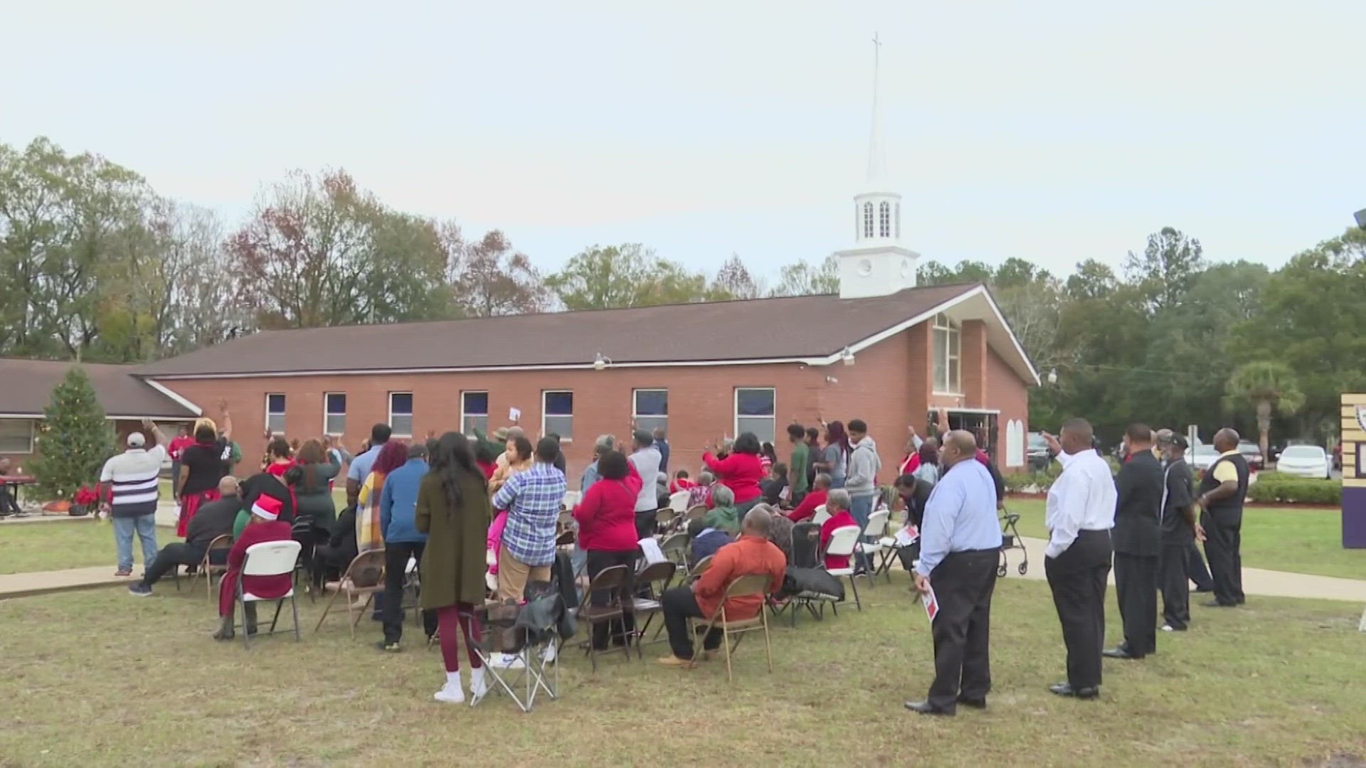 After a fire ripped through Greater Grant Memorial AME Church on Saturday, the community rebounded with Christmas services in their courtyard.