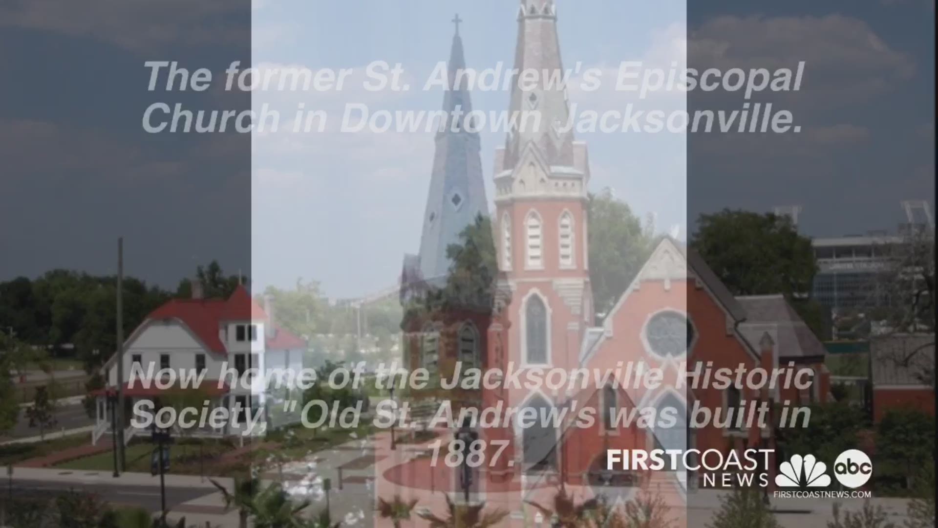 The former St. Andrew's Episcopal Church building in downtown Jacksonville disappeared overnight Wednesday. The entire building was covered with a tarp as it gets treated for termites. "Old St. Andrew's" - now home of the Jacksonville Historic Society - was constructed in 1887.