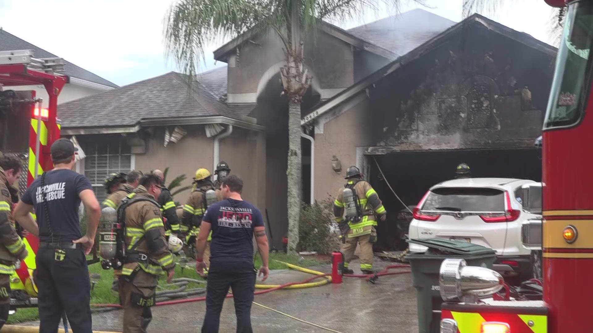 The fire happened in the 10600 block of Brighton Hills Circle North, according to the Jacksonville Fire and Rescue Department.