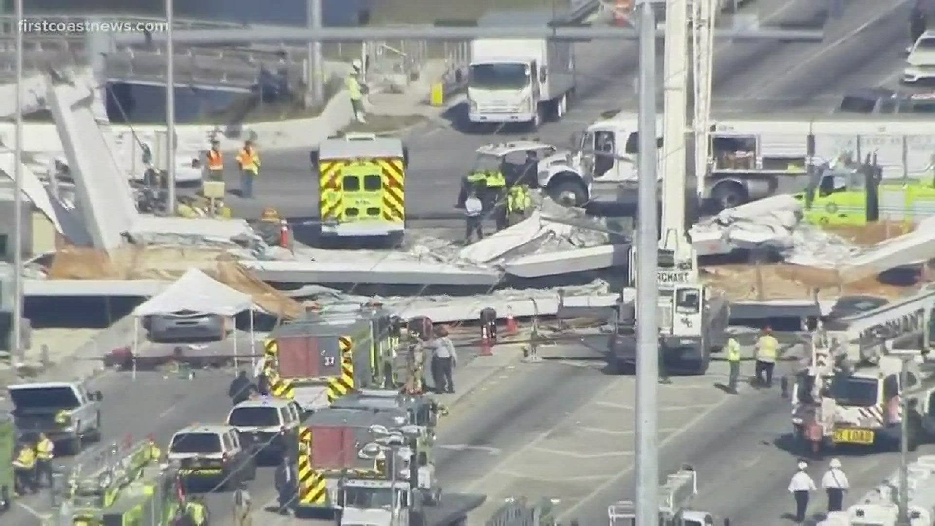 Eight cars were trapped under the bridge at Florida International University and eight victims were transported to hospitals, according to Miami officials.