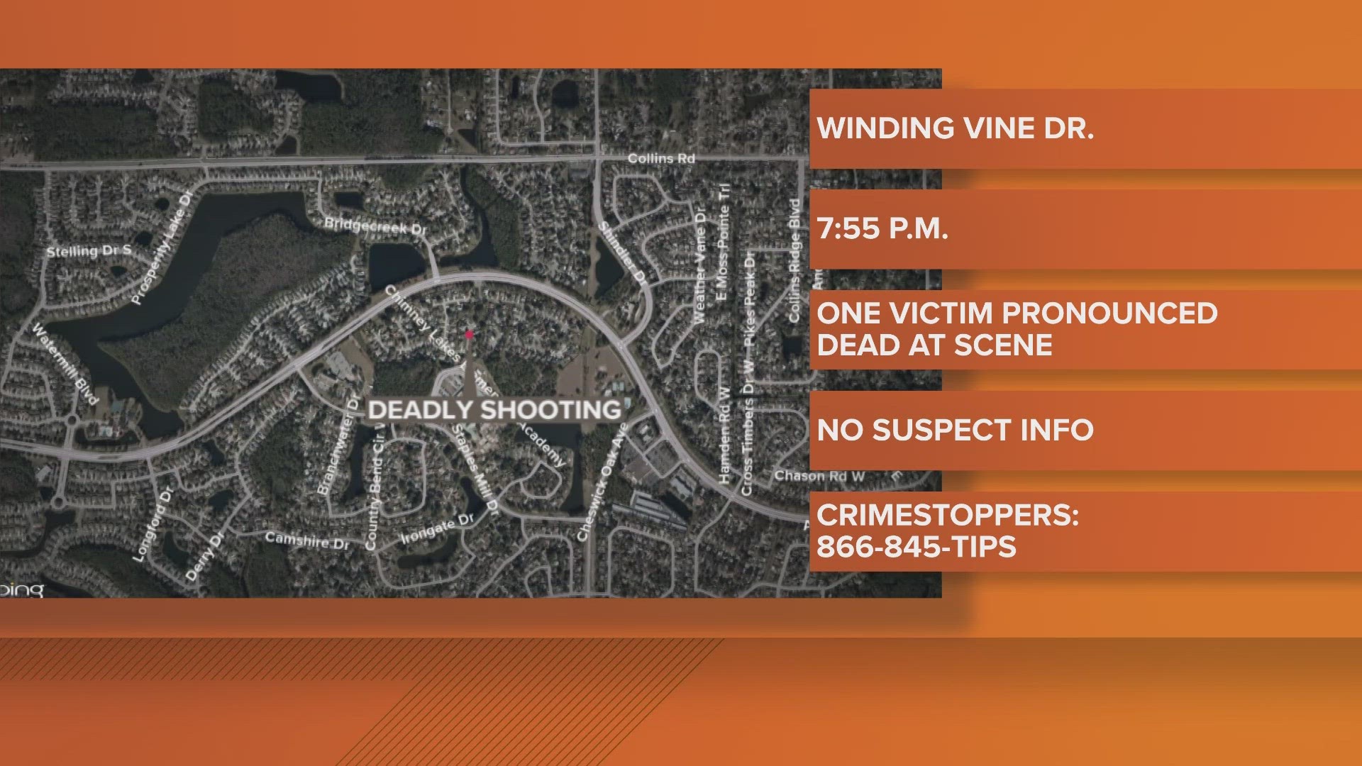 The Jacksonville Sheriff's Office says there is currently no suspect in custody from the deadly shooting that took place on Winding Vine Drive East Wednesday night.