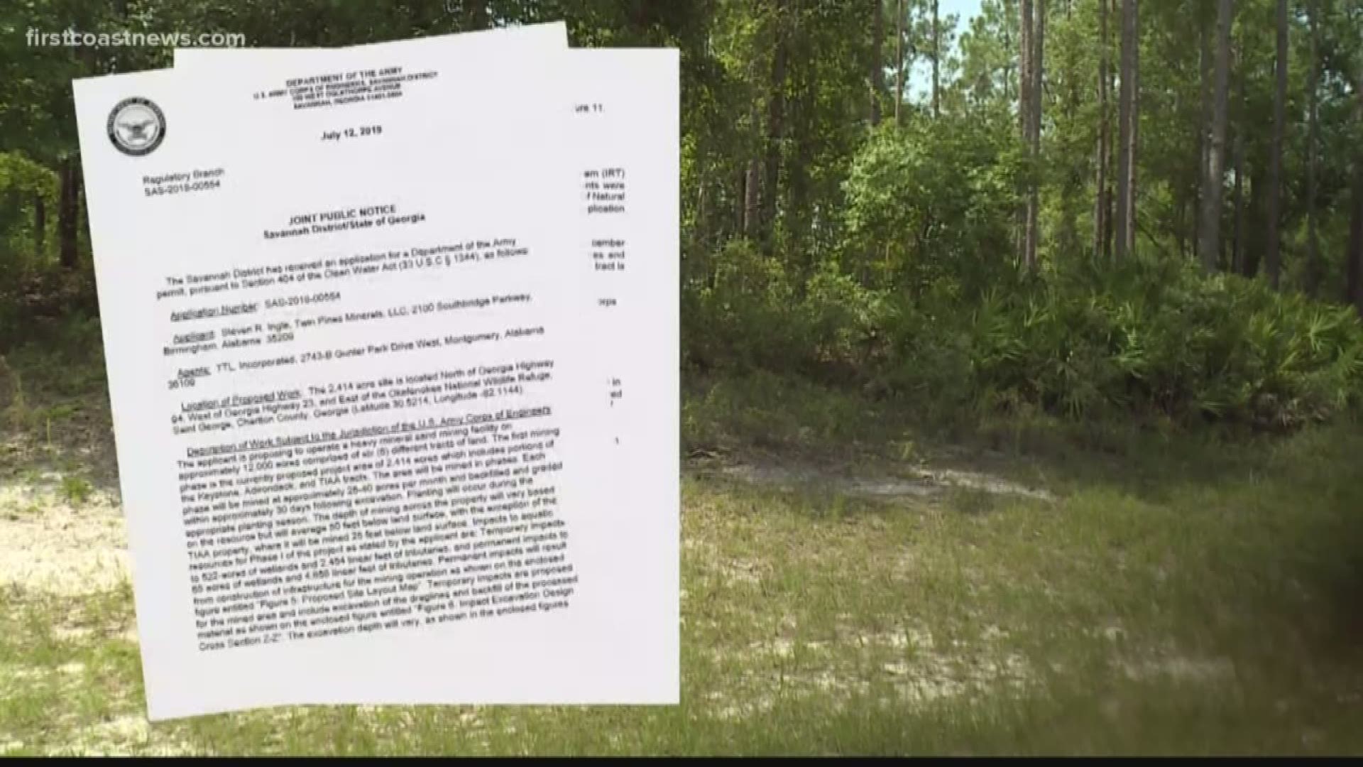 An Alabama company applied for a permit with the Army Corps of Engineers to mine the area for titanium.