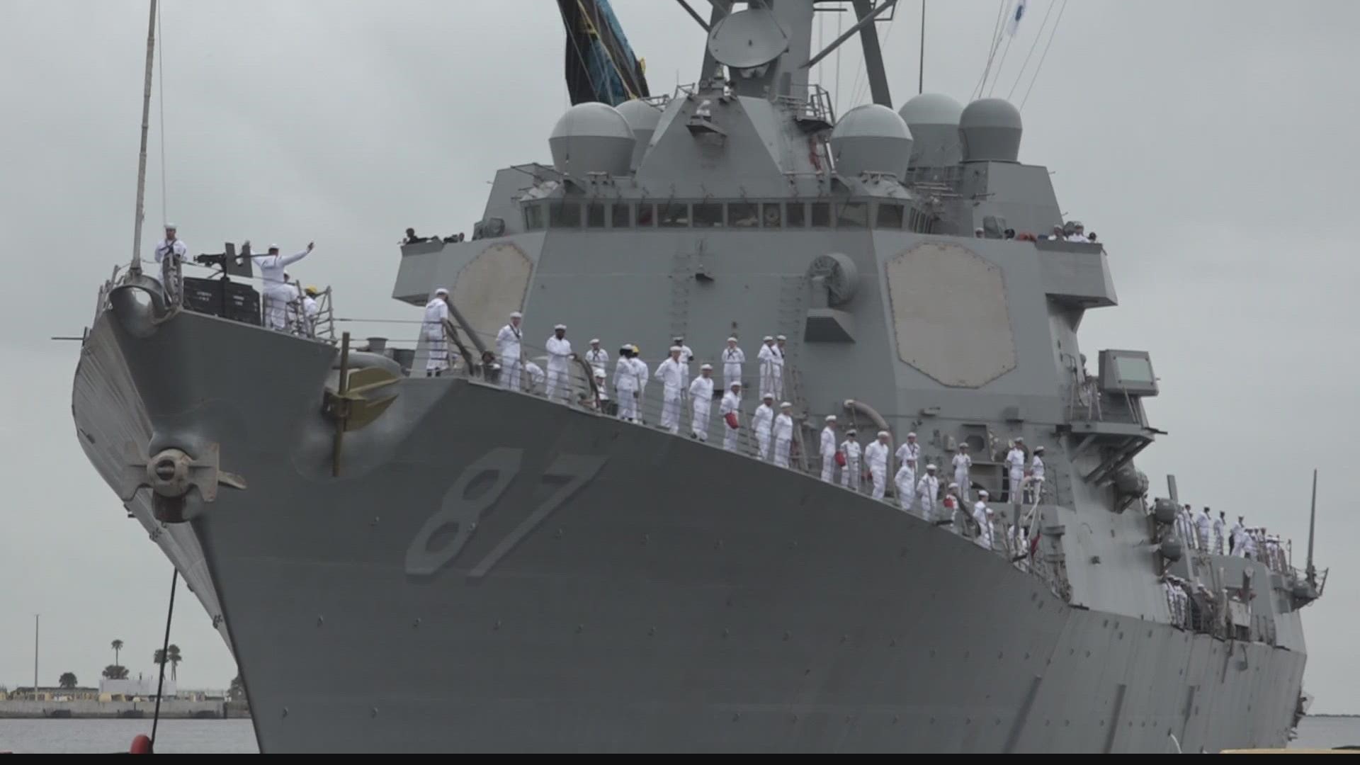 The Arleigh Burk-class destroyer USS Mason pulled into its new homeport Naval Station Mayport on Monday.