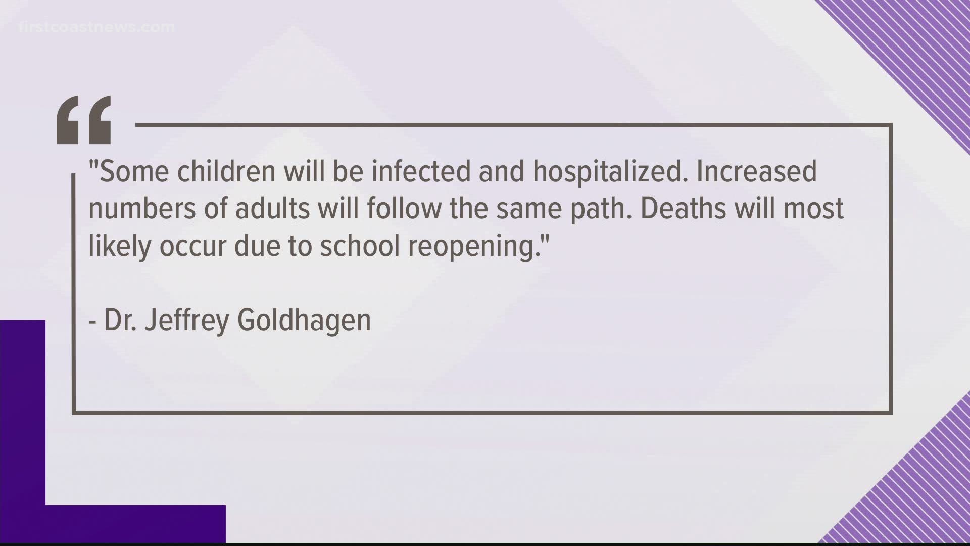 "We have one chance to get this right," Jeff Goldhagen wrote, adding certain health criteria should be met by DCPS before reopening schools.