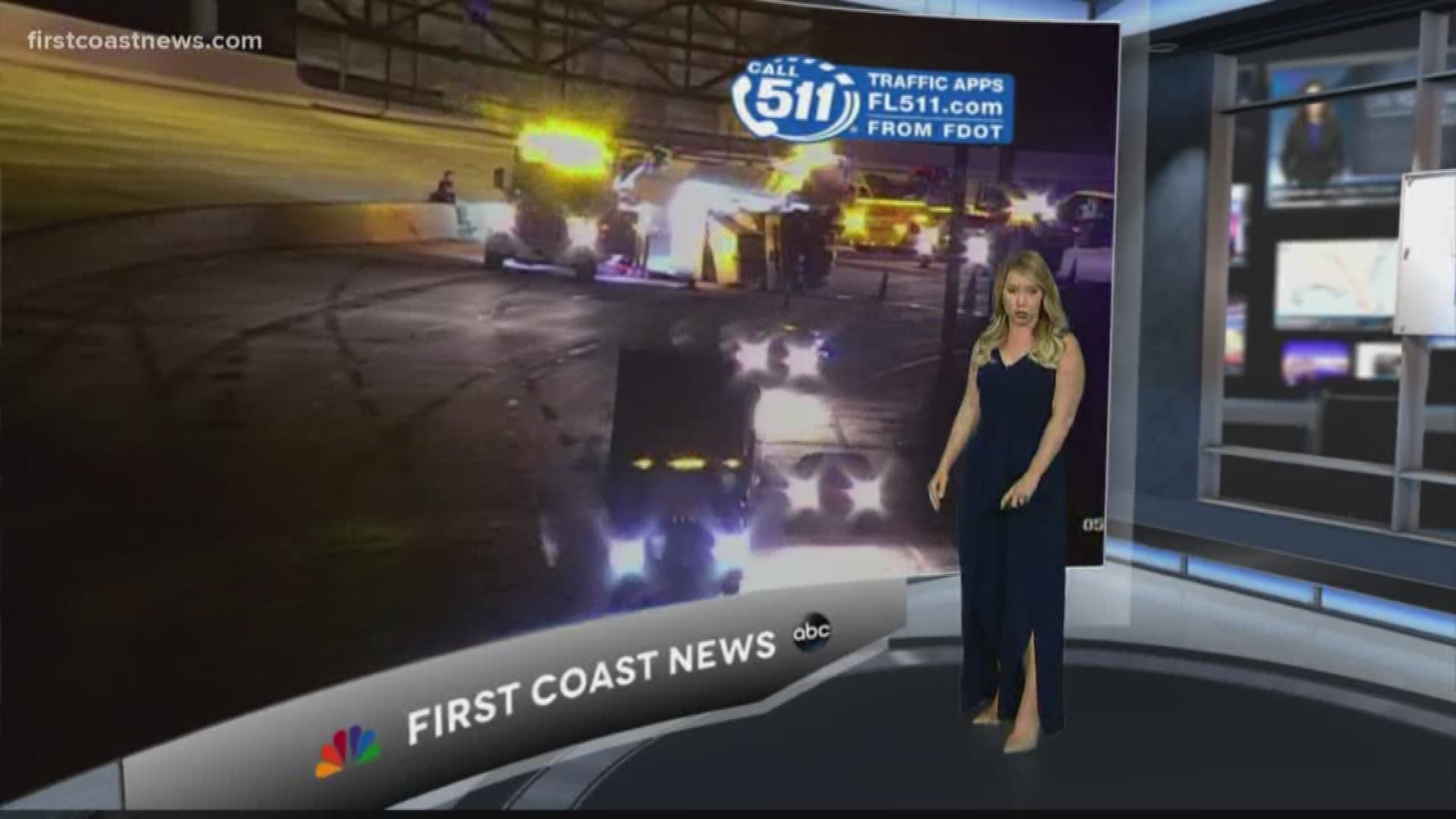 Multiple lanes were blocked on I-95 NB Wednesday morning after a semi overturned near the Acosta exit.