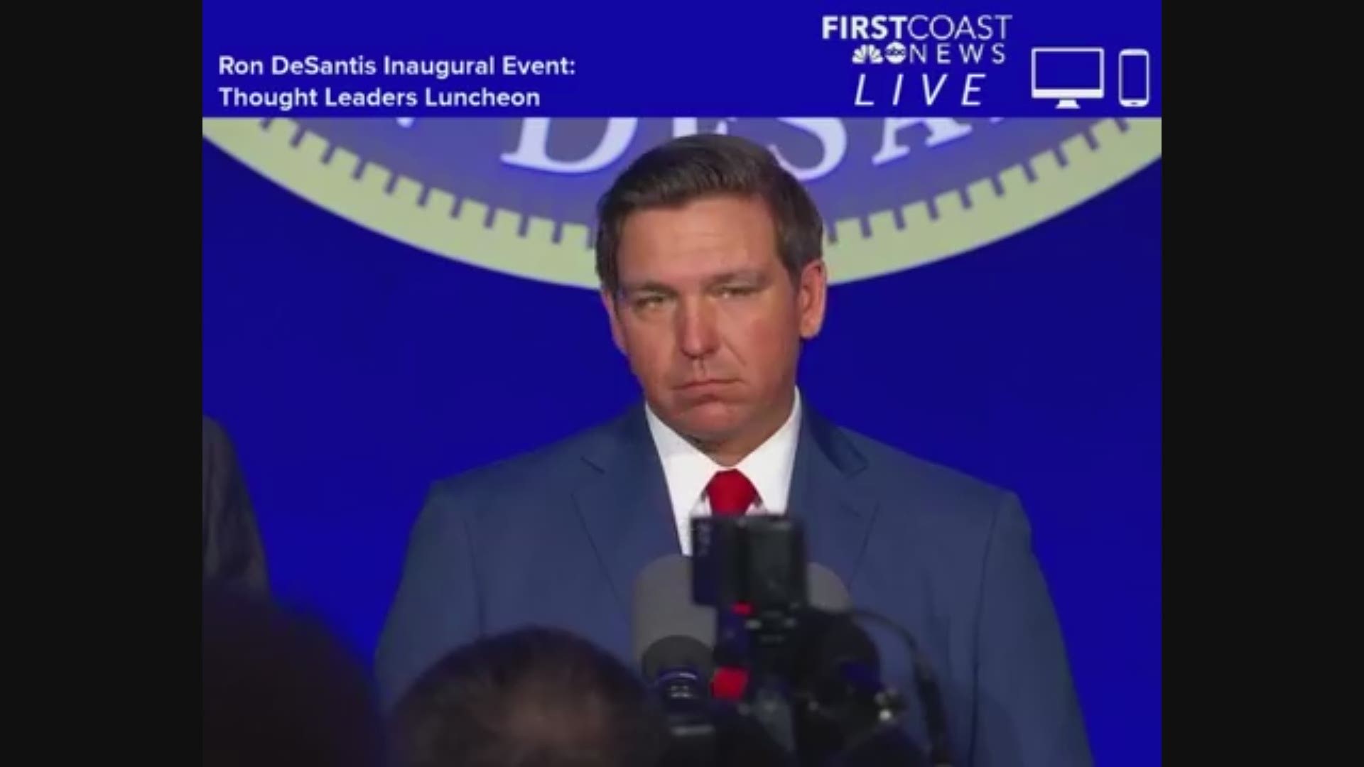 During a luncheon ahead of his swearing-in ceremony in Tallahassee, Fla. Gov. Ron DeSantis mentioned traveling in a plane that was seized in a drug bust.