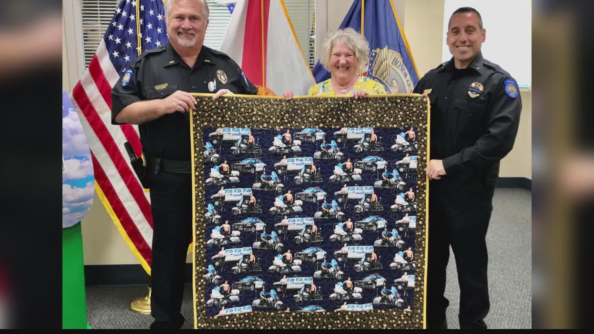 FBPD was gifted a special quilt with shirtless police officers on it.