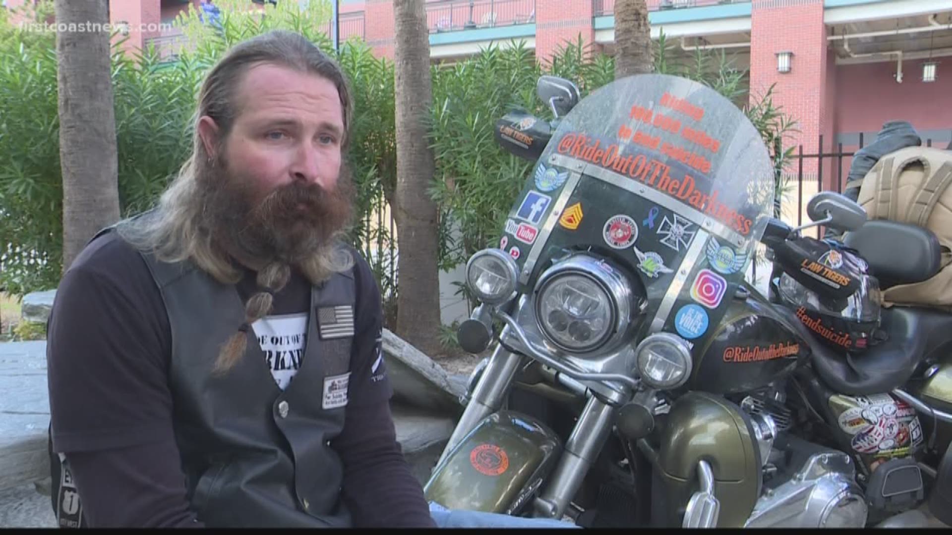 Grant Bourne, a retired Marine from San Diego, is nearing his goal of riding his Harley Davidson motorcycle 100,000 miles - four times the circumference of the planet - a journey he began Jan. 1.