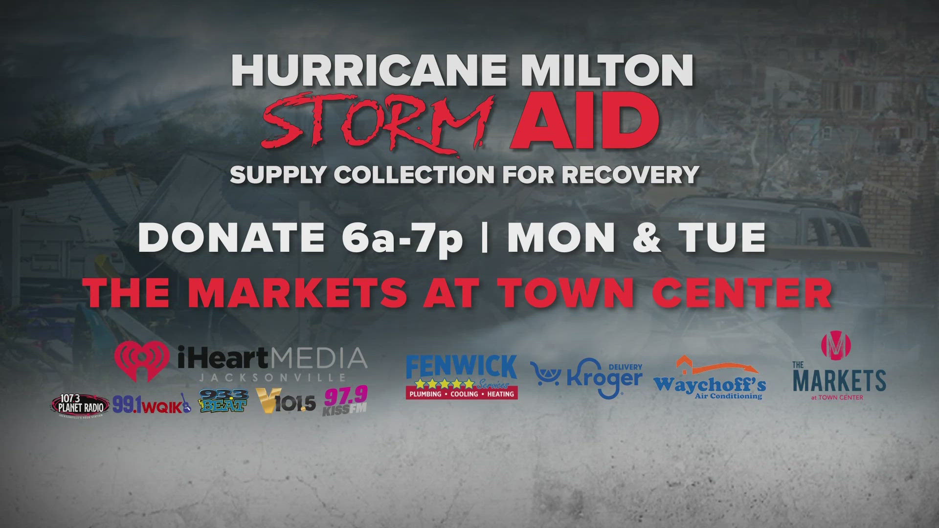 We’re asking for new, material donations such as nonperishable food, water, hygiene products and pet supplies to help people whose homes took a direct hit by Milton.