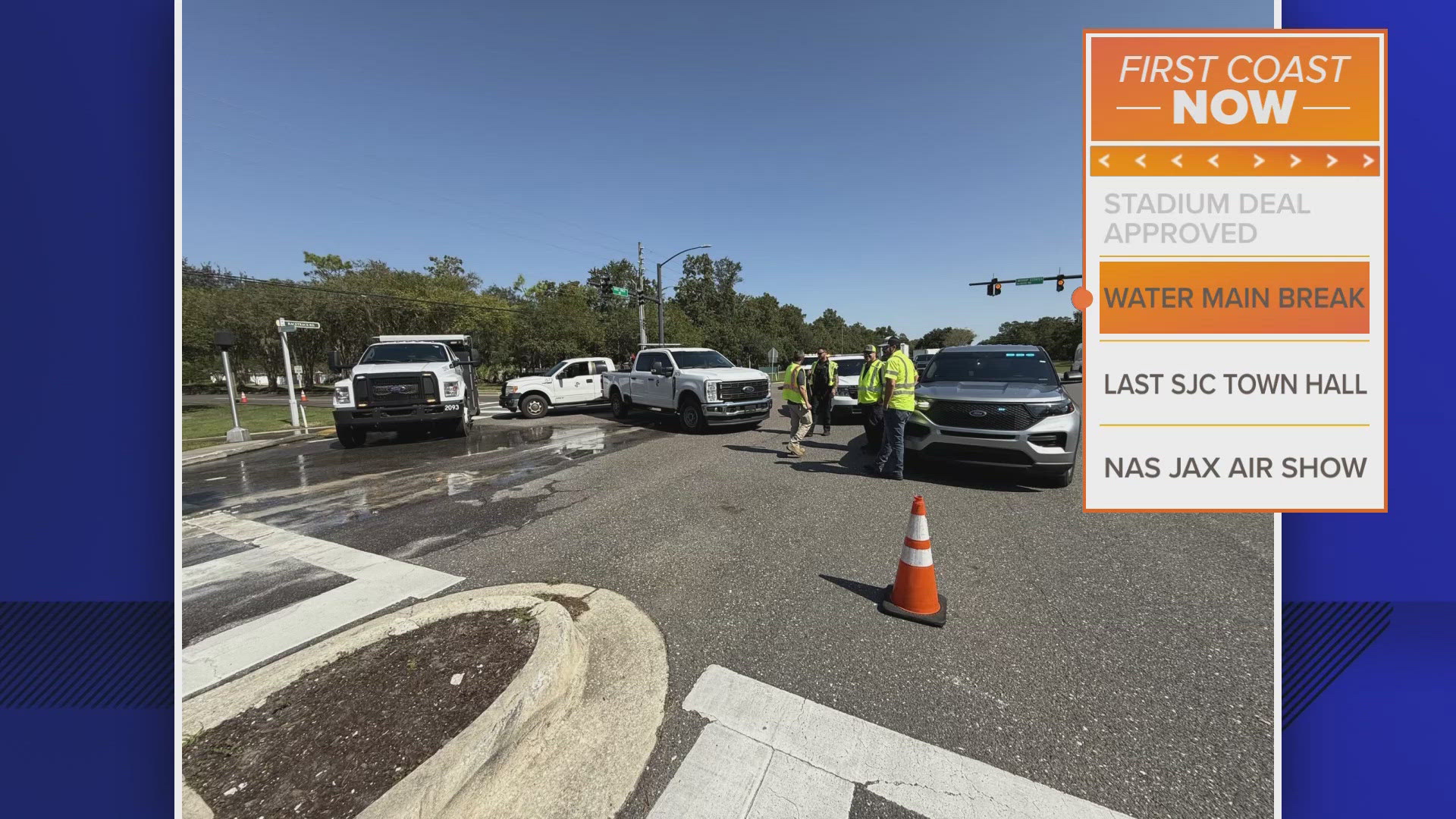 JEA crews were making emergency repairs to the water main on Race Track Road and Bishop Estates Road Tuesday afternoon into overnight.