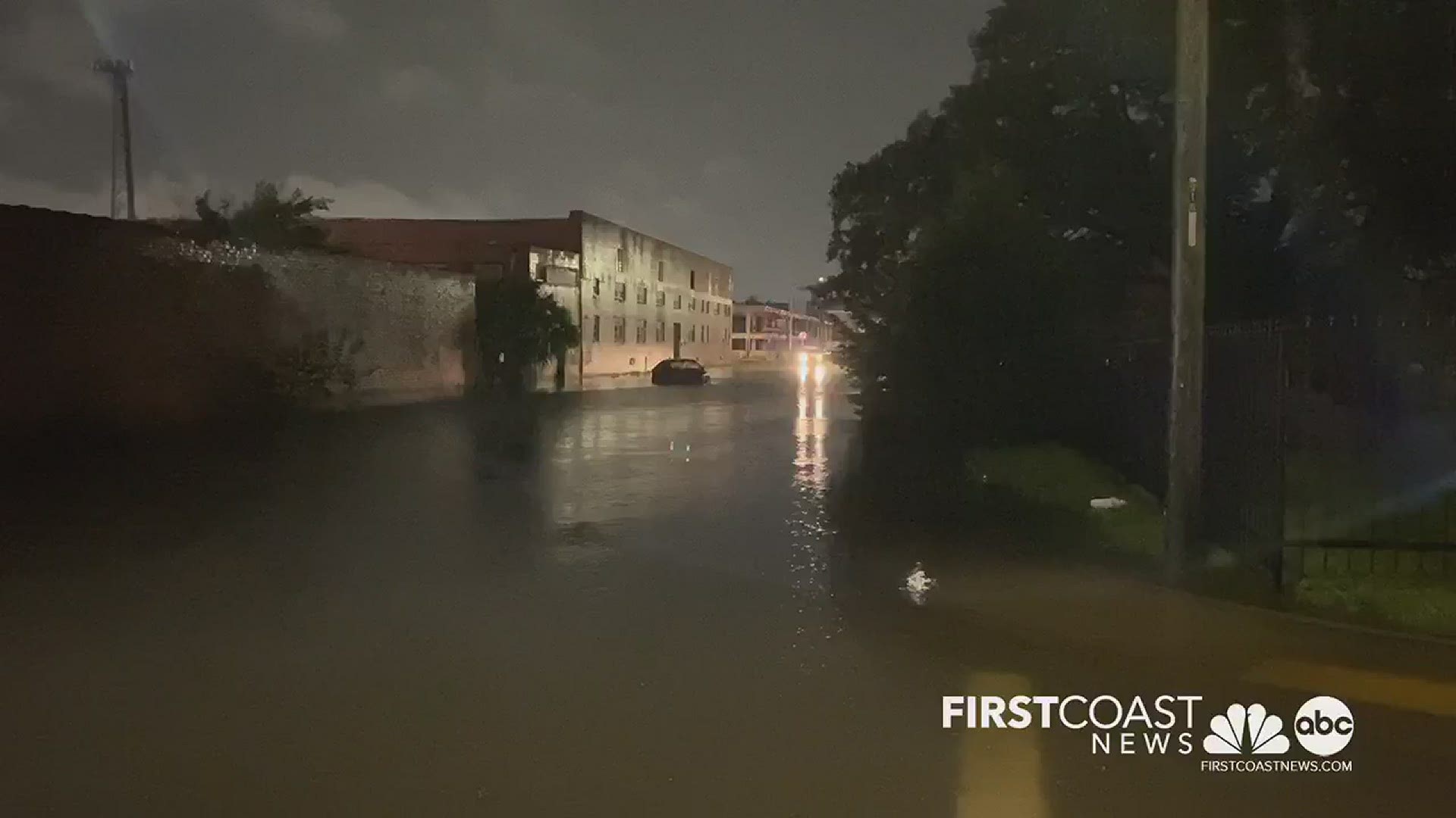 The rescue happened in the Hogan's Creek neighborhood after heavy downpour prompted a flash flood warning for parts of Jacksonville.