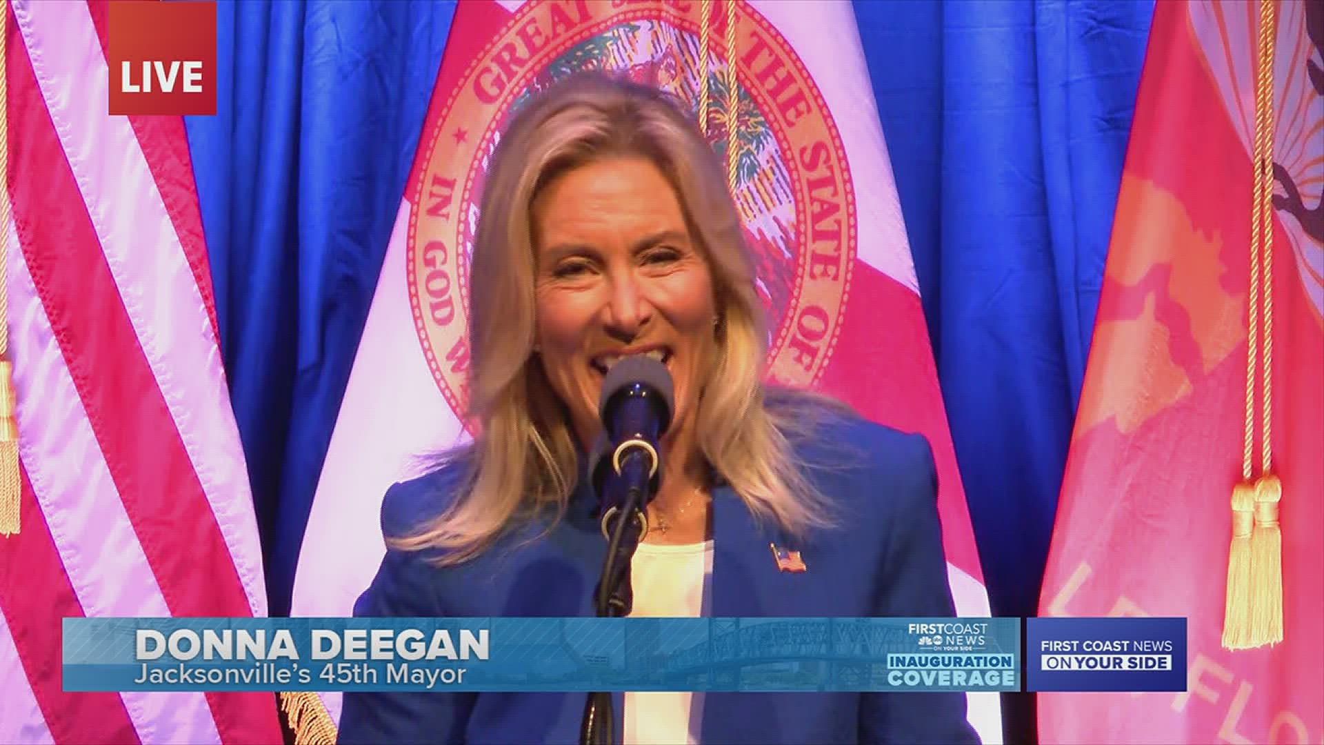 Mayor Donna Deegan was sworn in Saturday during a historic inauguration in becoming the city of Jacksonville's first woman mayor.